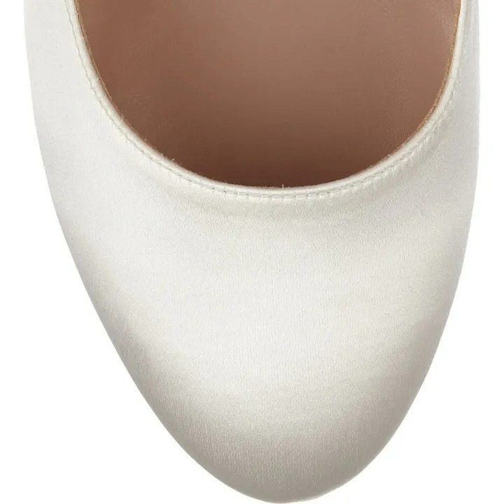 White Satin Chunky Heel Pumps Round Toe Platform Wedding Shoes ws1907778-5