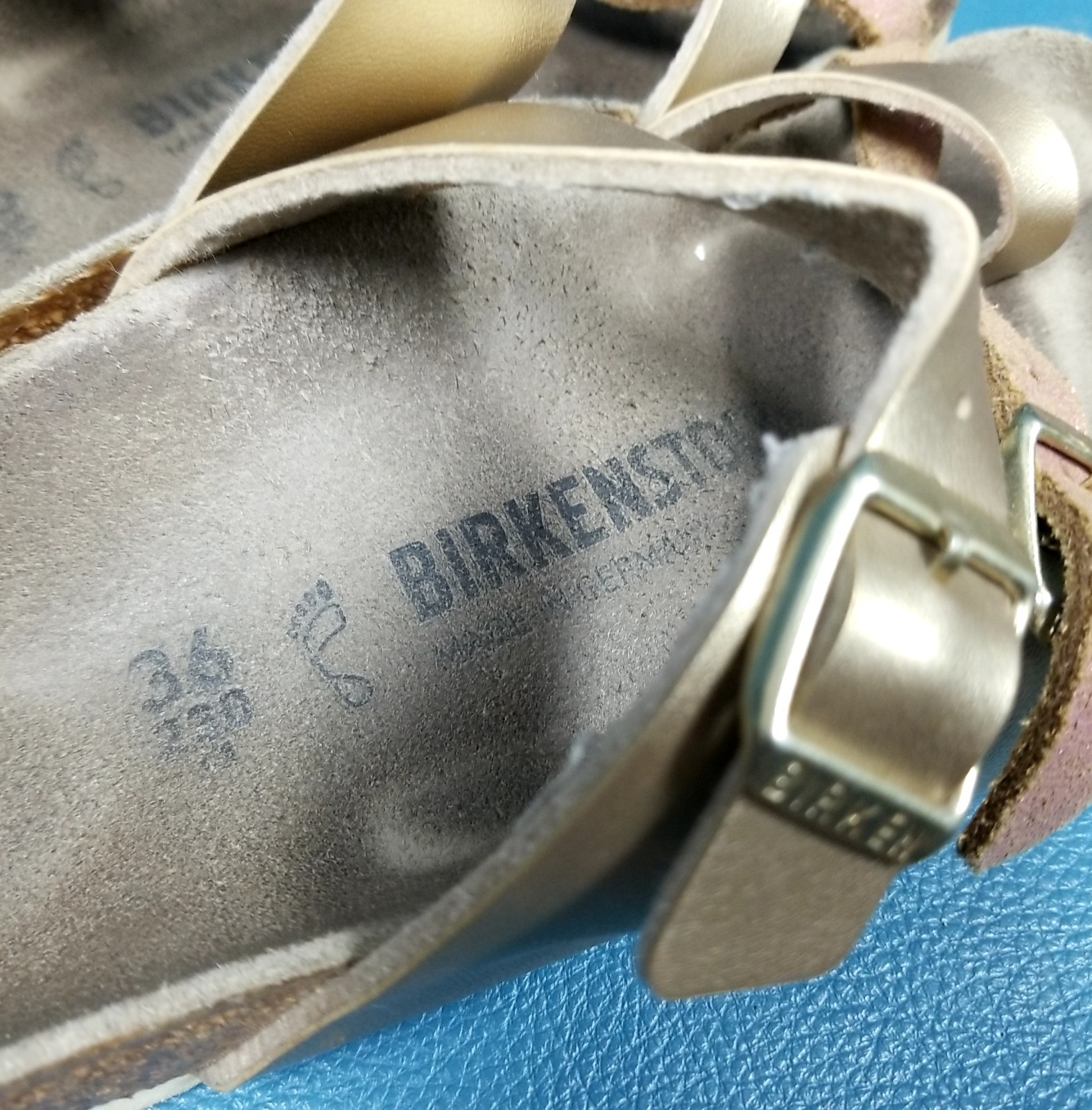 Birkenstock Mayari Sandals Iridescent Pink Gold Straps Germany WOmen’s SZ 5.5-6