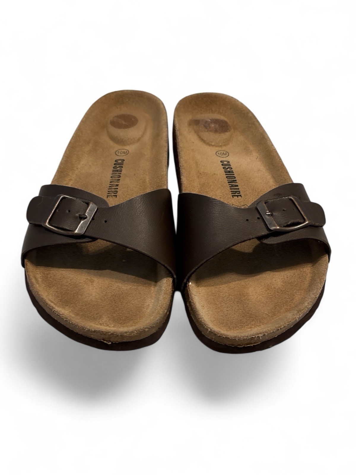 Cushionaire Single Strap Leather Slide On Flat Sandal