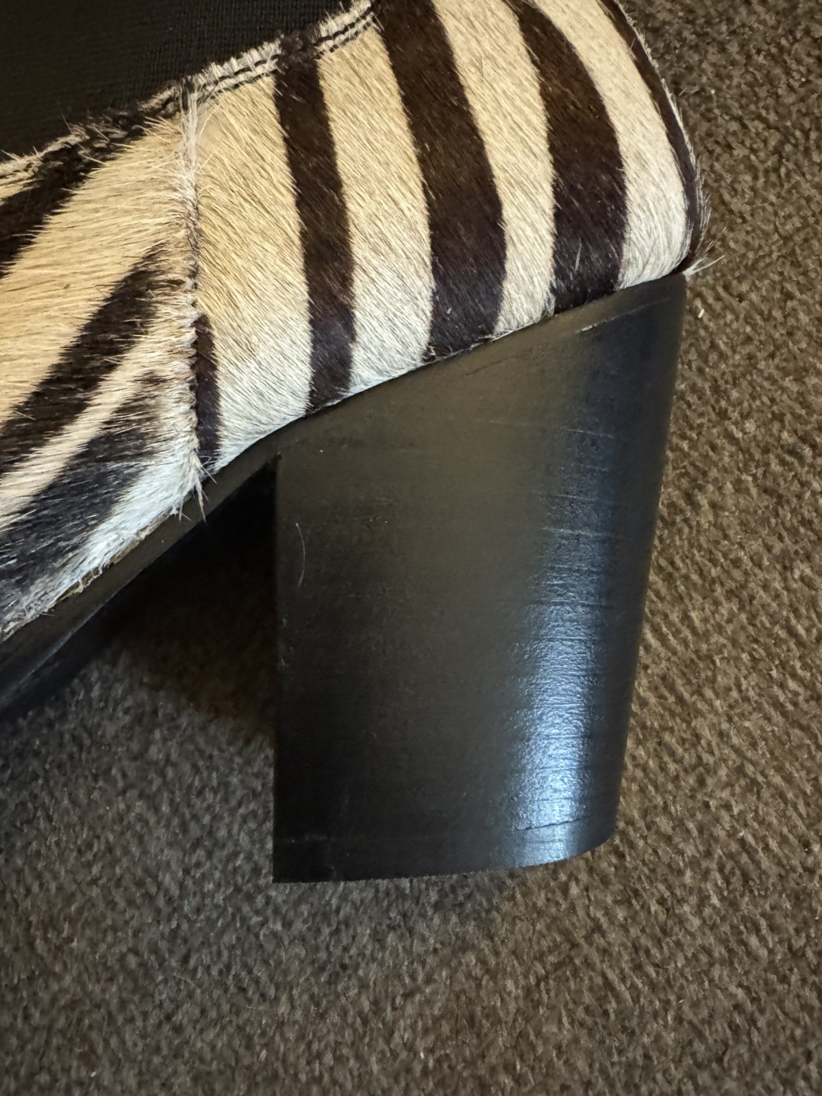 Y2K Soles Zebra Haircalf Chelsea Ankle Boots Women’s 7 Chunky Block Heel Vintage