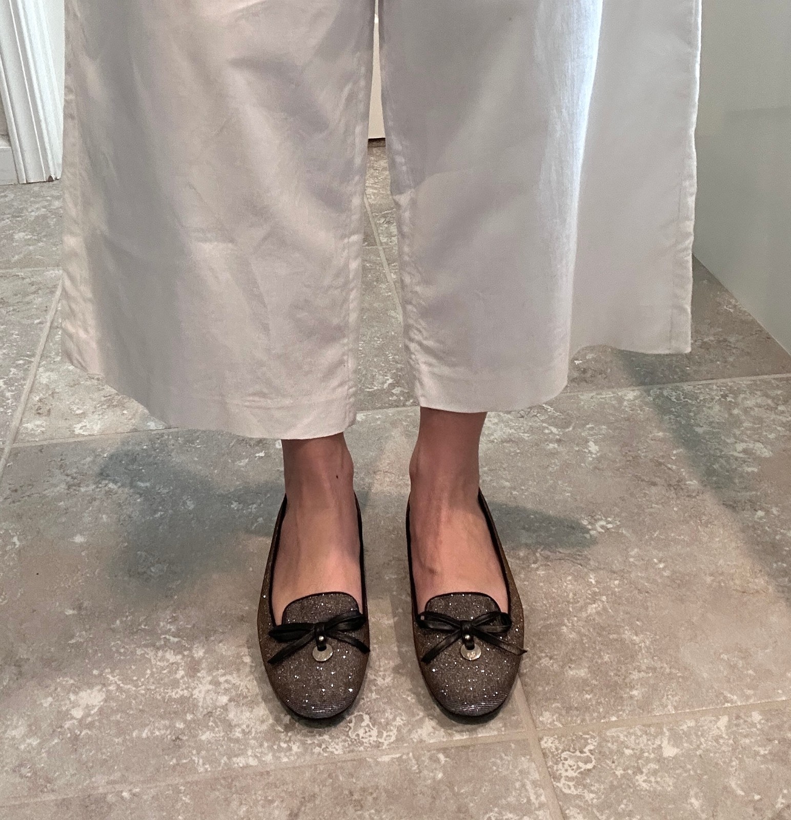 Russell & Bromley Made in Italy Glitter Sparky Flats Shoes size 10 Black/Silver