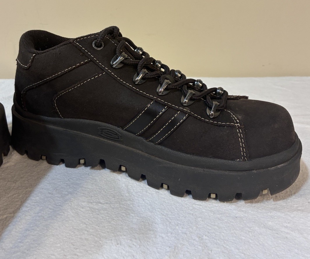 Vintage 90s Y2K Skechers Jammers Platform Chunky Black Brown Shoes Womens 9.5M