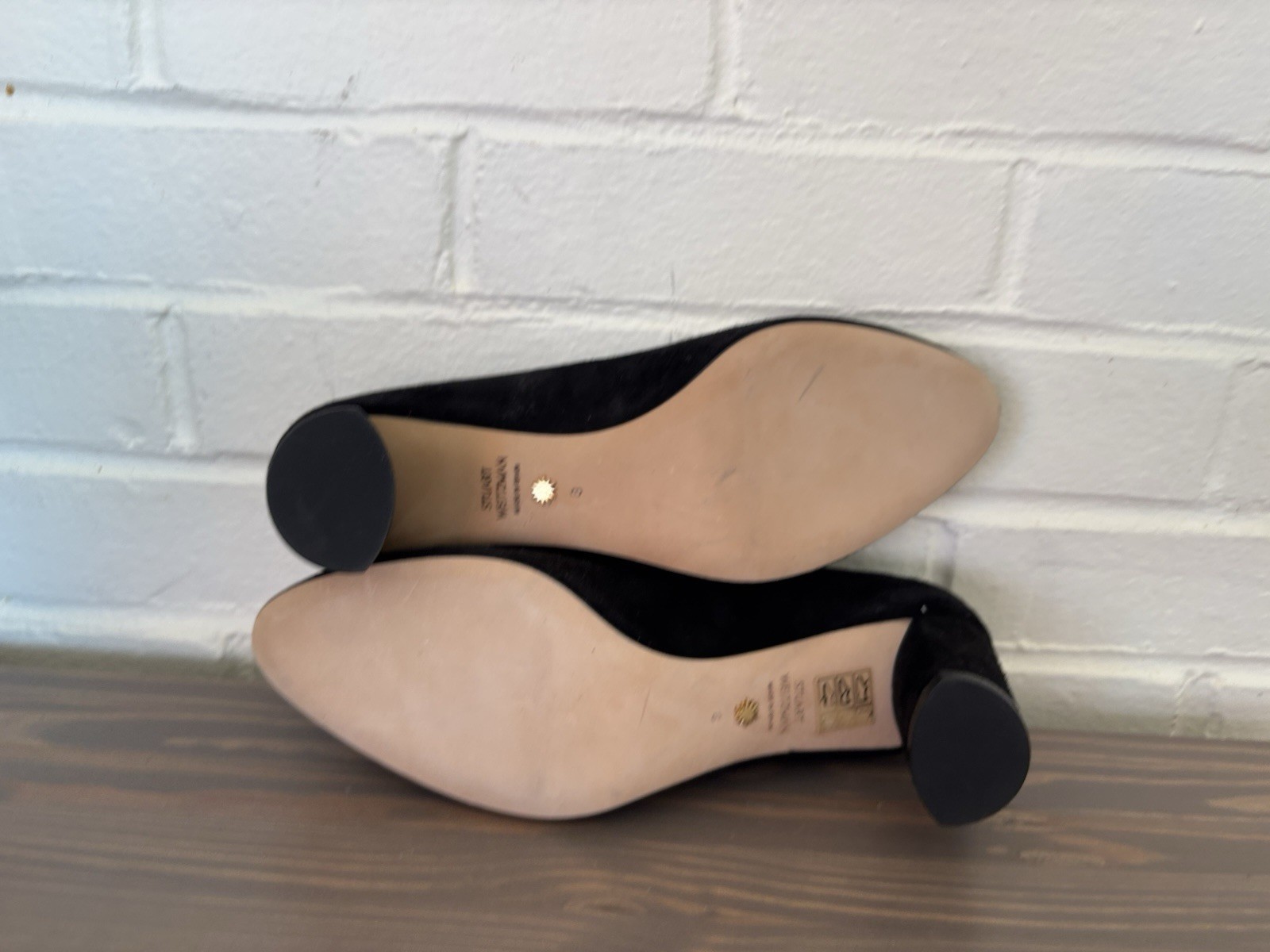 Stuart Weitzman Black Suede Power 50 Pumps Block Heel Round Toe Size 8B
