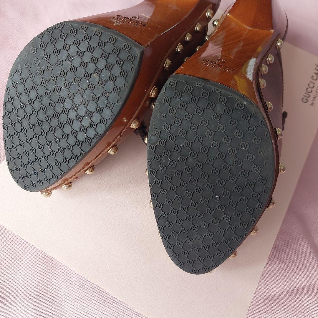 Auth GUCCI Studded Sabot Mules Bamboo Bit Wood Platform Heels Vintage IT35.5 US5