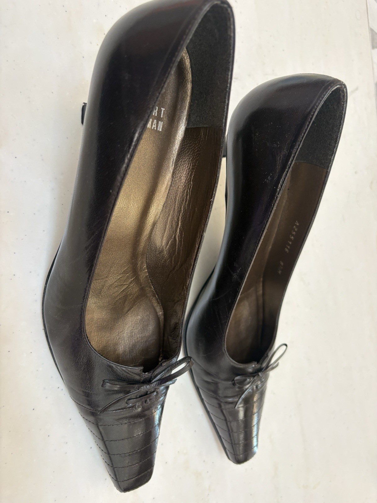 Stuart Weitzman Women’s Black Bow Square Toe Slip On Pump Heels US 8.5