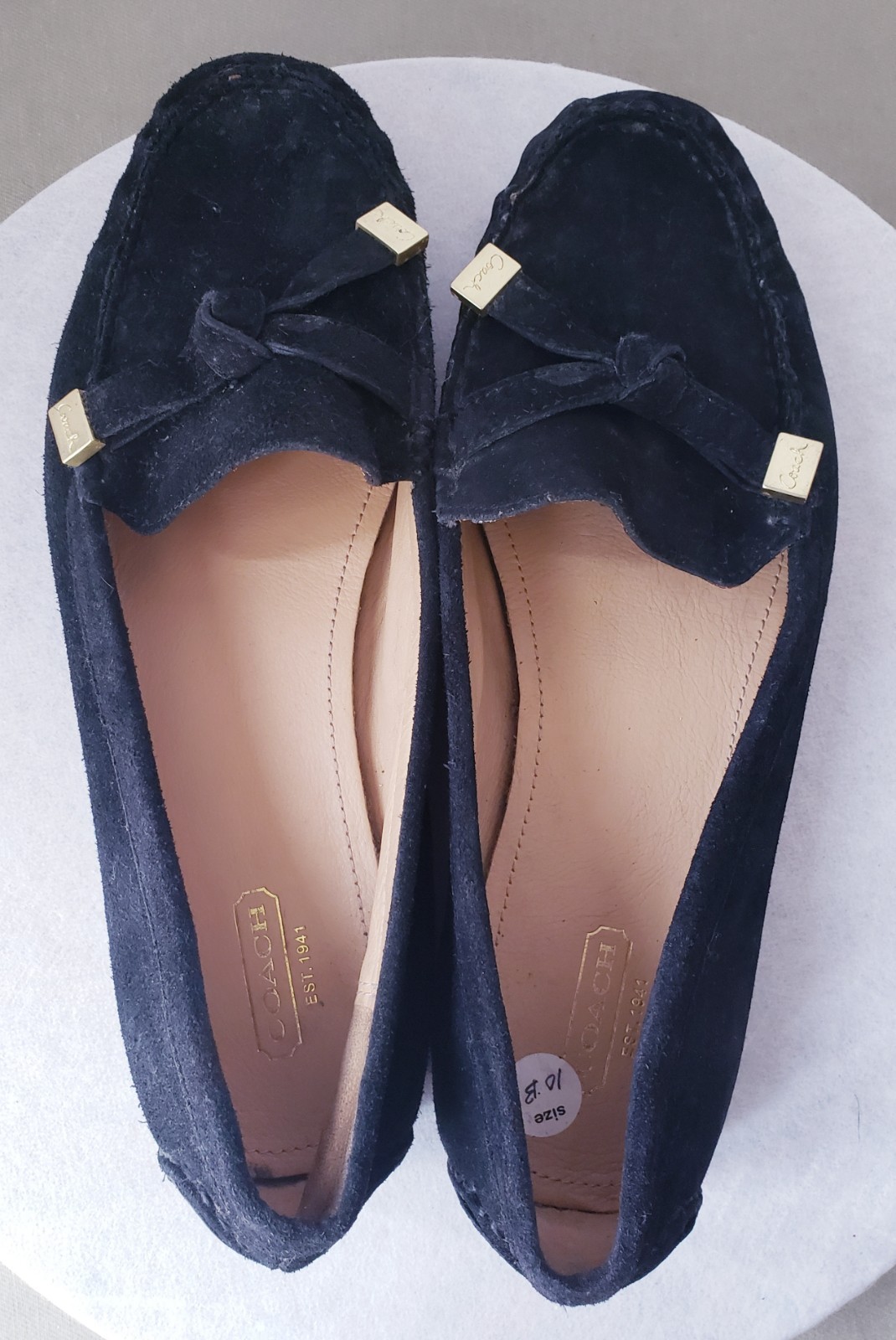 Coach Women’s Frida Suede Leather Driving Loafers Bow Black Size 10 B
