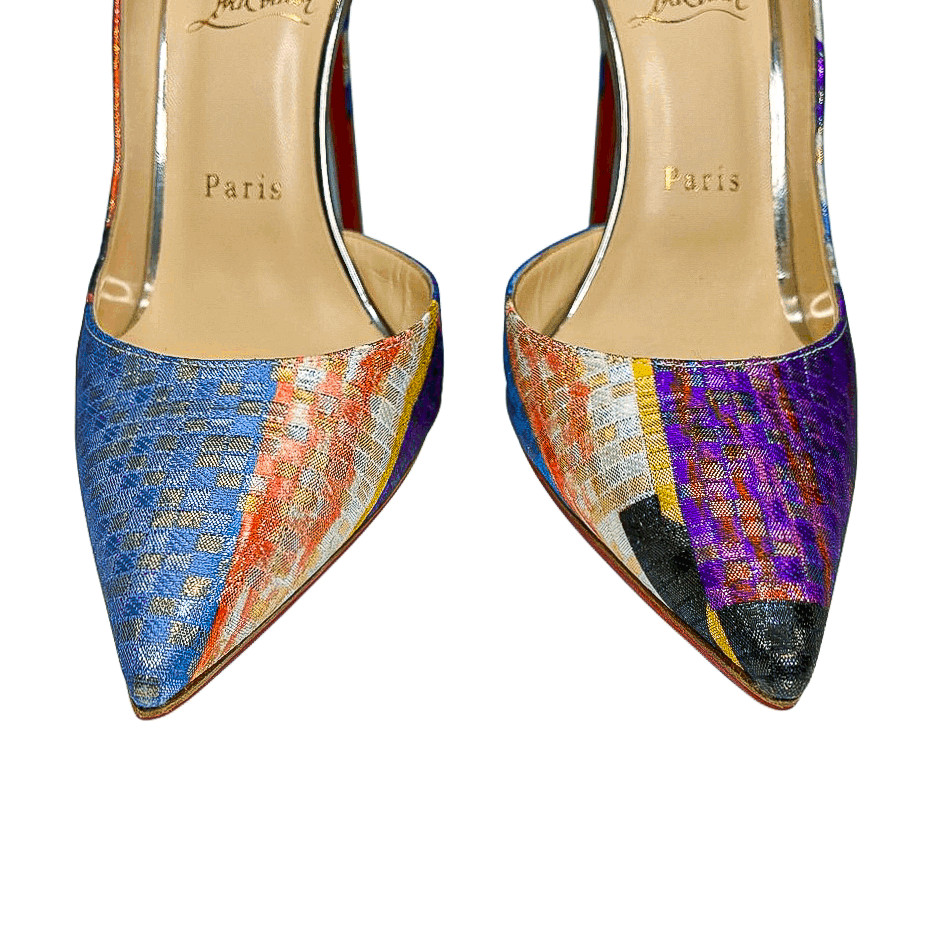 Christian Louboutin Iriza 100 Lurex Modernist Multi Gold Pumps 4.25 Heel EU 39