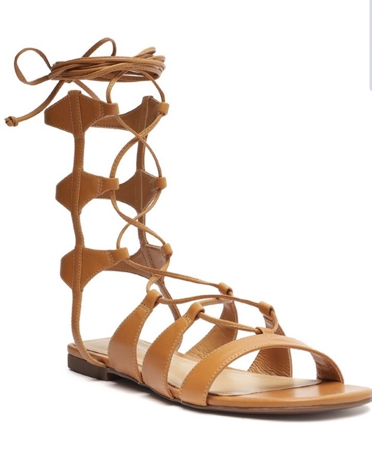 Sz US 9.5 ❤️ Schultz Gladiator Beige Flat Sandal Genuine Leather Upper