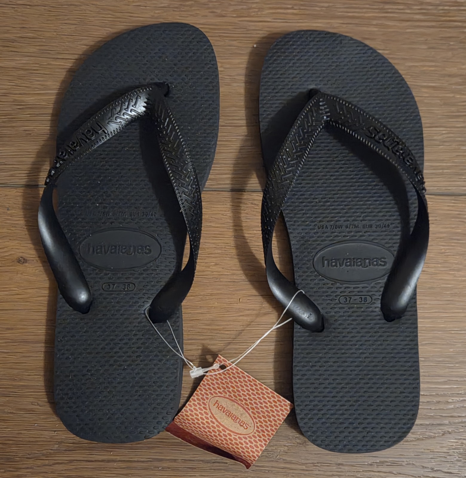 HAVAIANAS Women’s 7/8 Men’s 6/7 Unisex Black Core Flip Flops Sandals NWT NEW