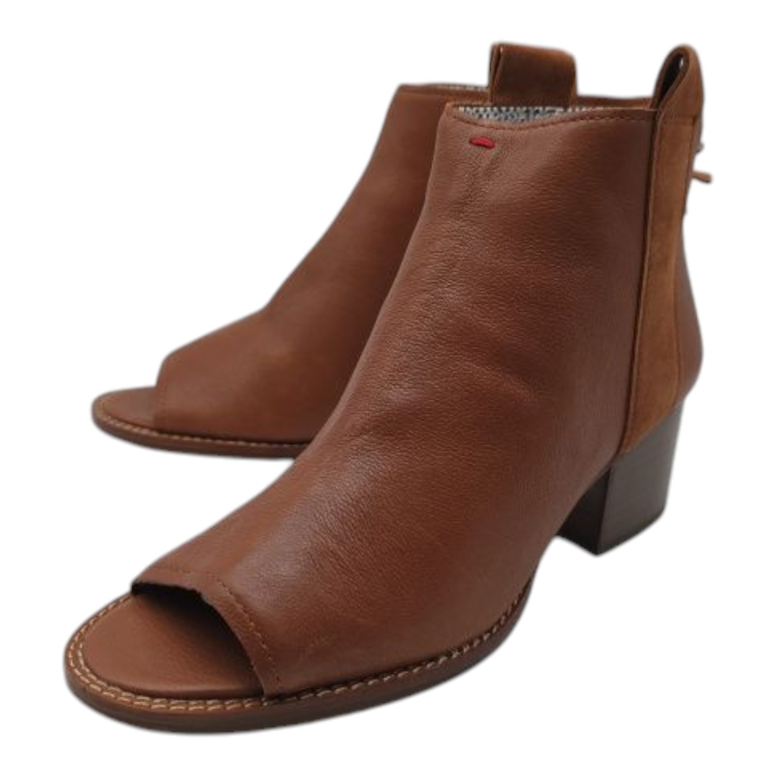 ED Ellen Degeneres Taromi Peep Toe Cognac Leather Ankle Boots Booties 8.5