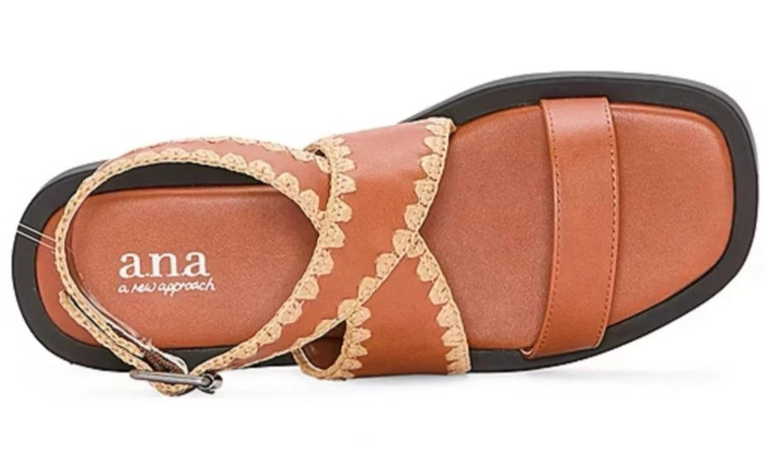 Ana Womens Size 6 Sandals Vest Cognac Crisscross Strappy Embroidered Shoes New