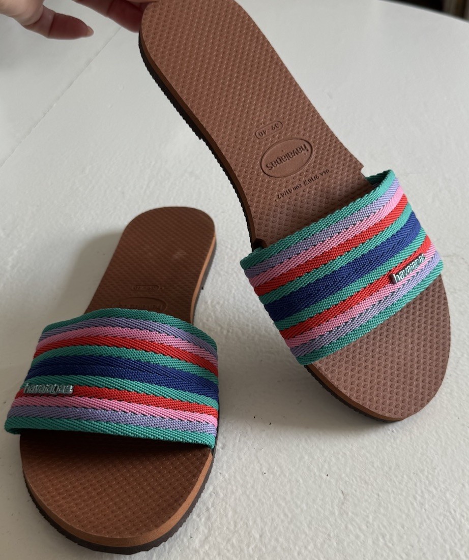 Havaianas You Malta Mix Multicolored Stripe Slide Sandals Women’s 9/10 W US New!