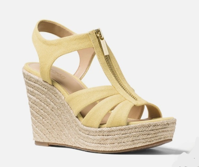 Michael Kors BERKLEY Wedge Sandal Buttercup Yellow Canvas Zipper 7.5 M NEW