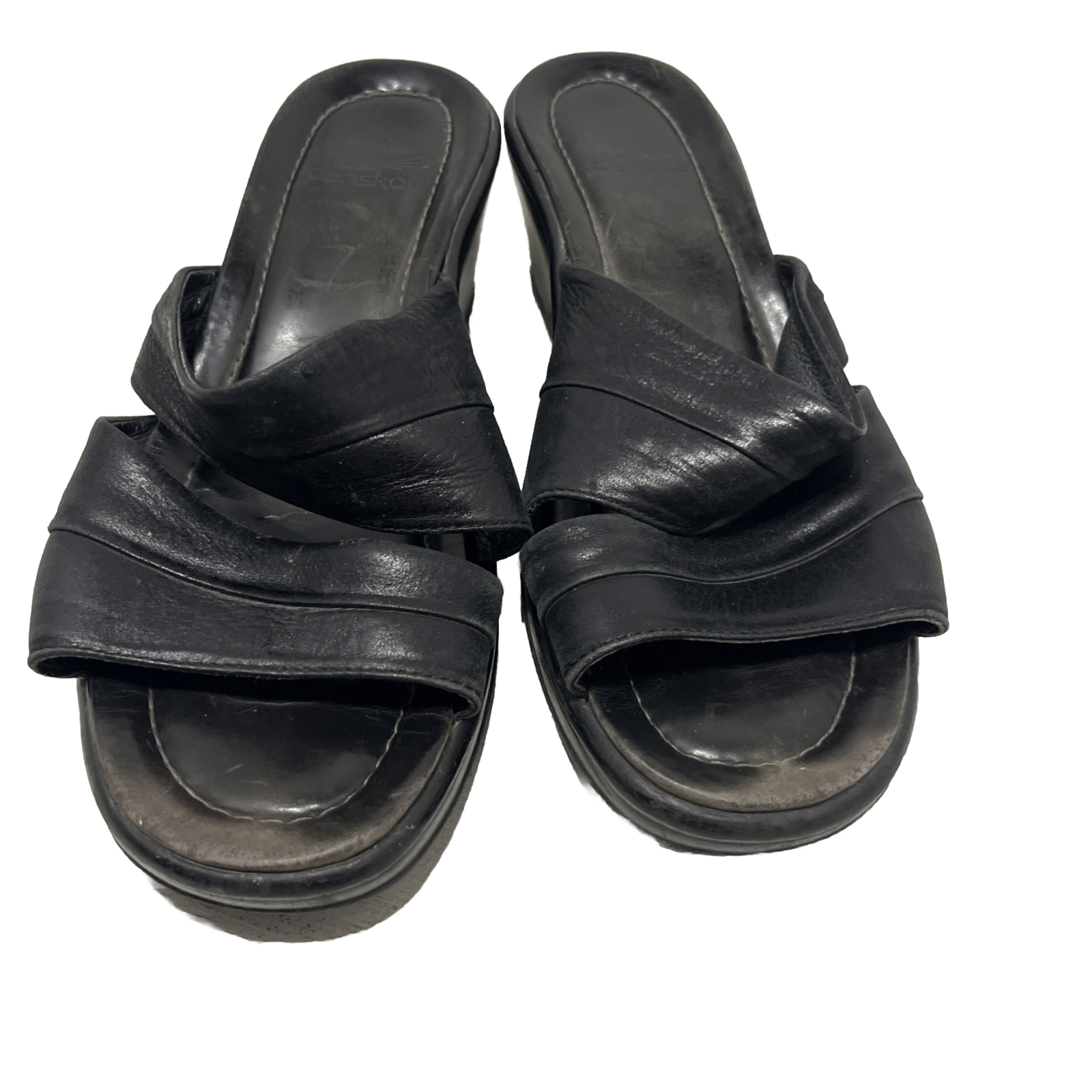 Womens Dansko Black Leather Double Strap Shoes Sandals Mules Sz 7 1/2-8 /EU38