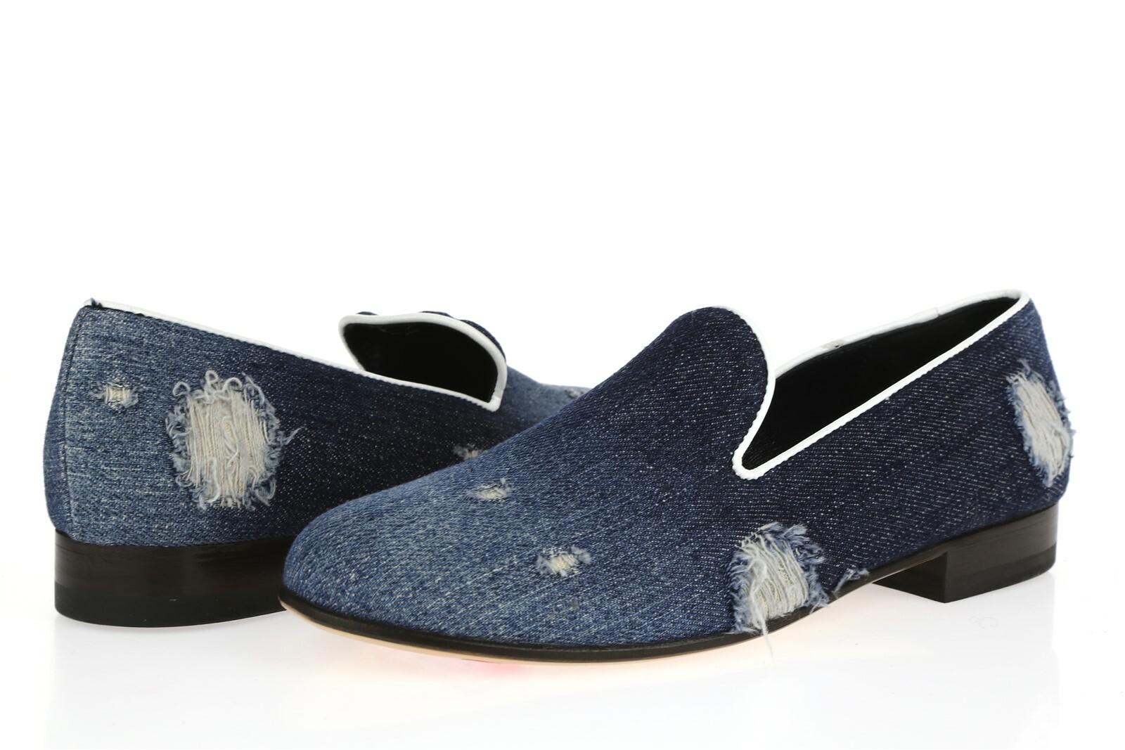 Cecilia Bringheli Womens Blue Denim Leather Slip On Smokey Flats Size 37.5