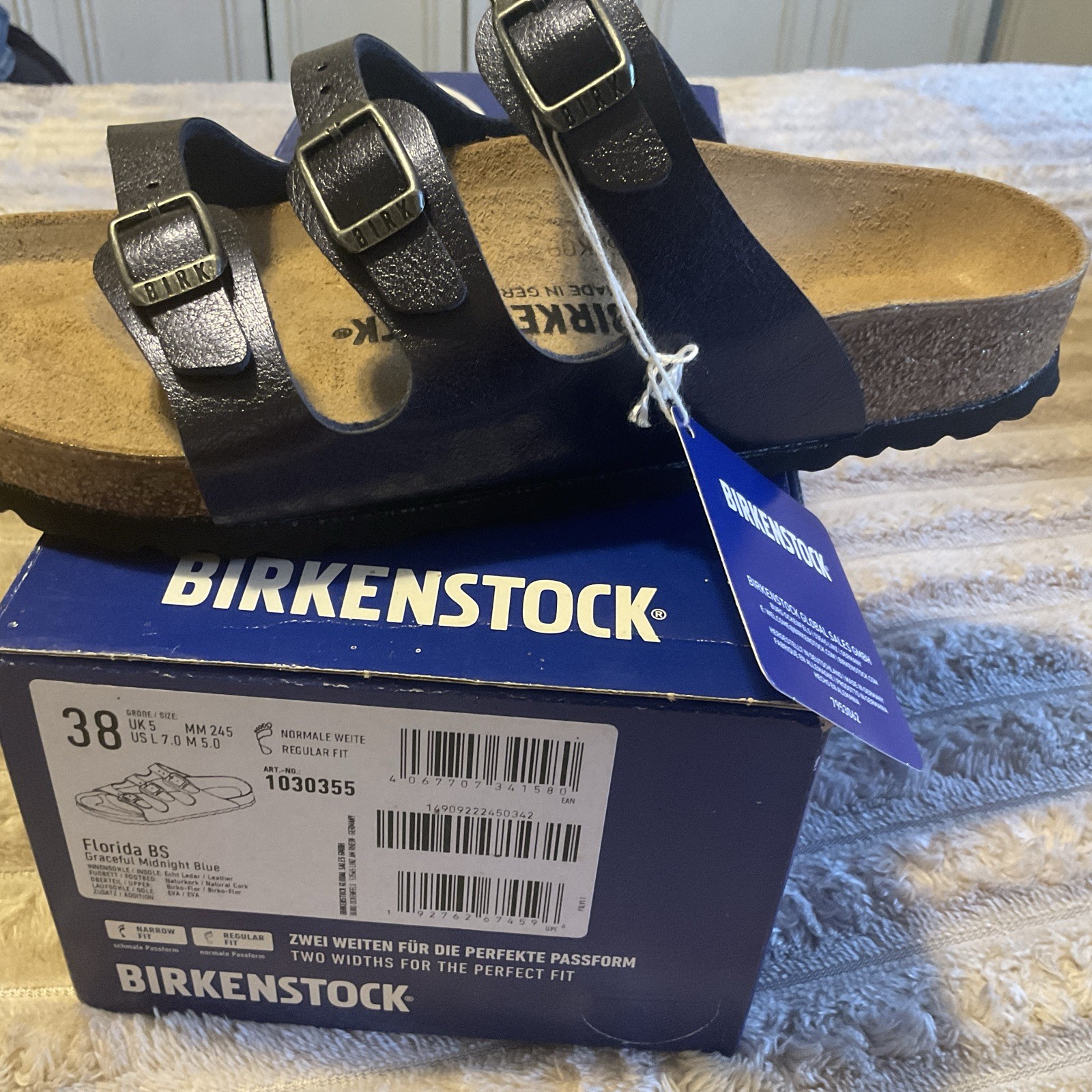 Birkenstock Florida BS Slide Sandal Graceful Insignia Blue Women 7 *