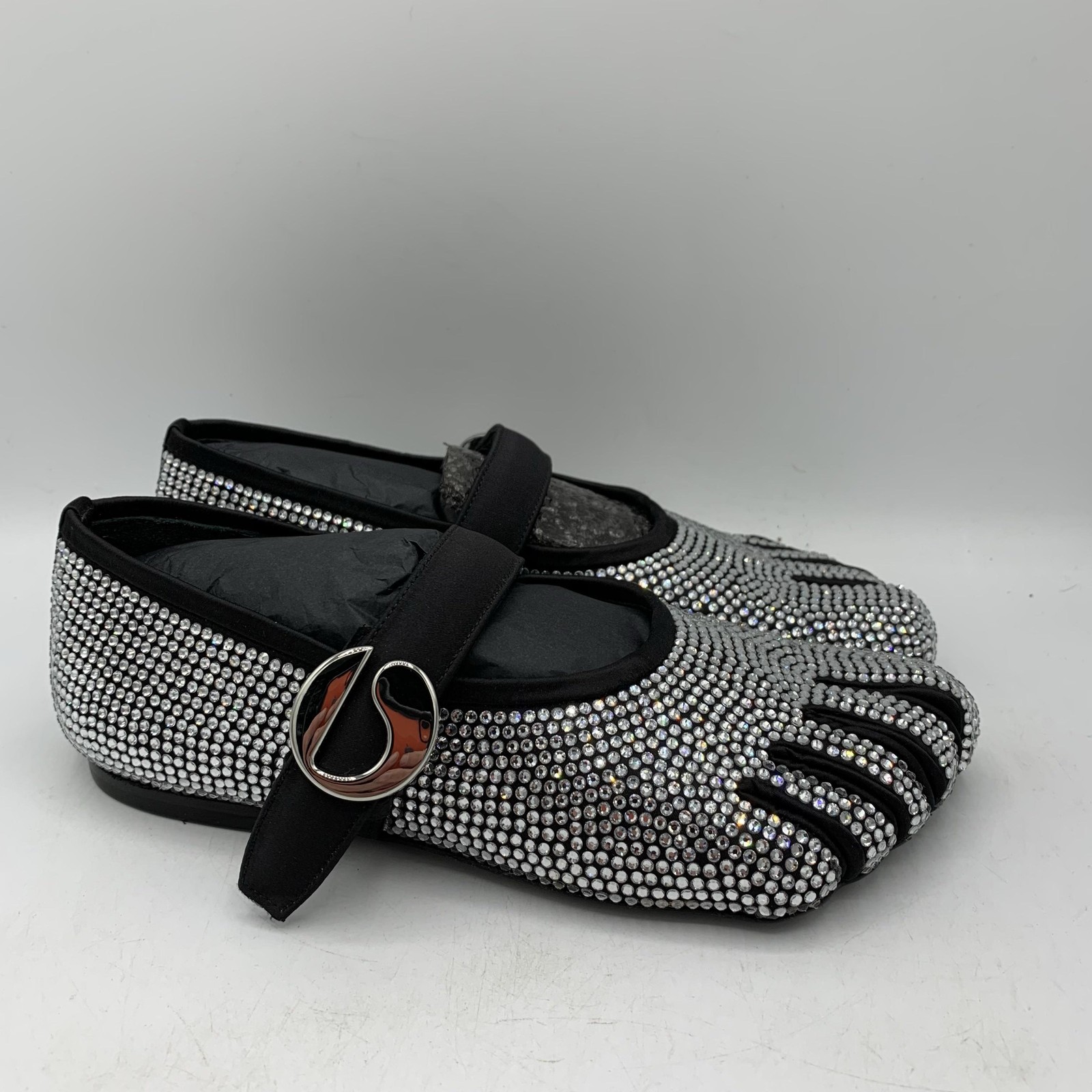 Coperni Collette Ballerina Shoes Womens Size 6 Silver Crystal Mary Jane Five Toe