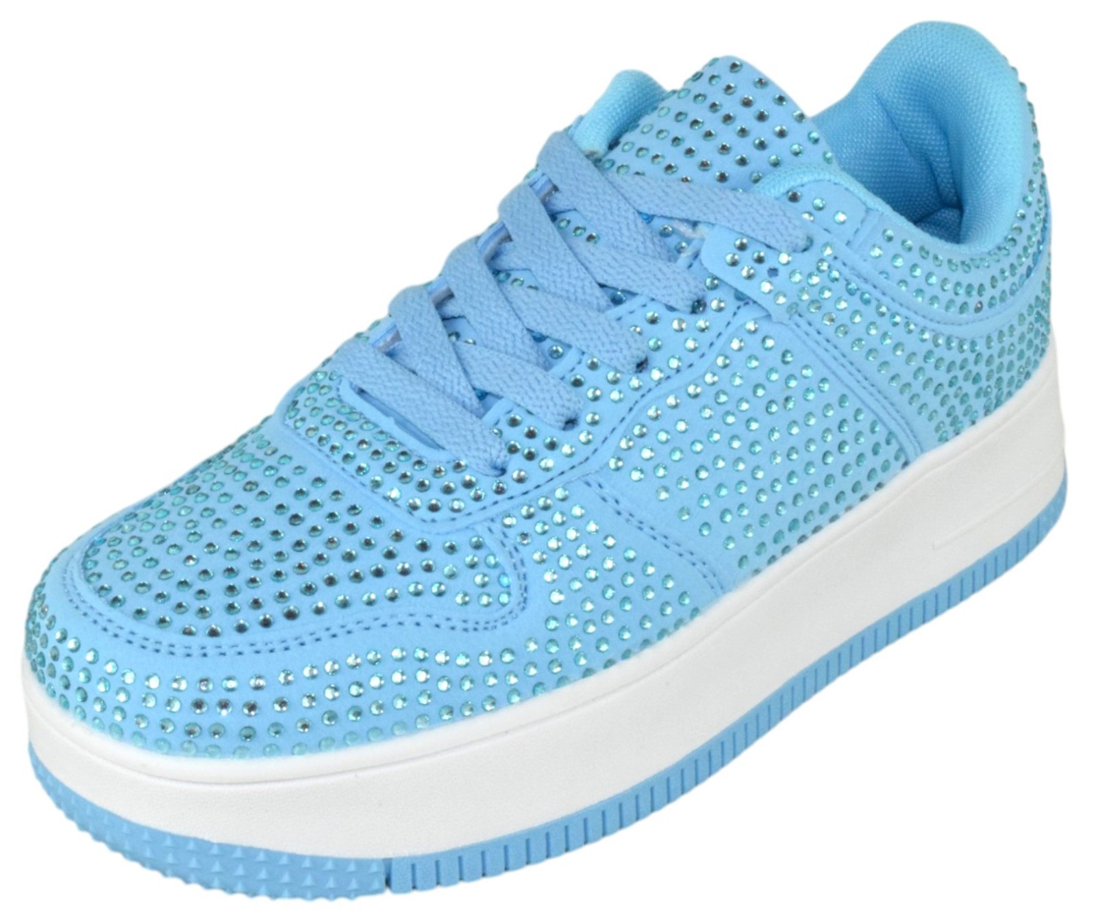 Berness Rhinestone Platform Women Sneakers Glitter Lace Up Tennis Eden08 Blue