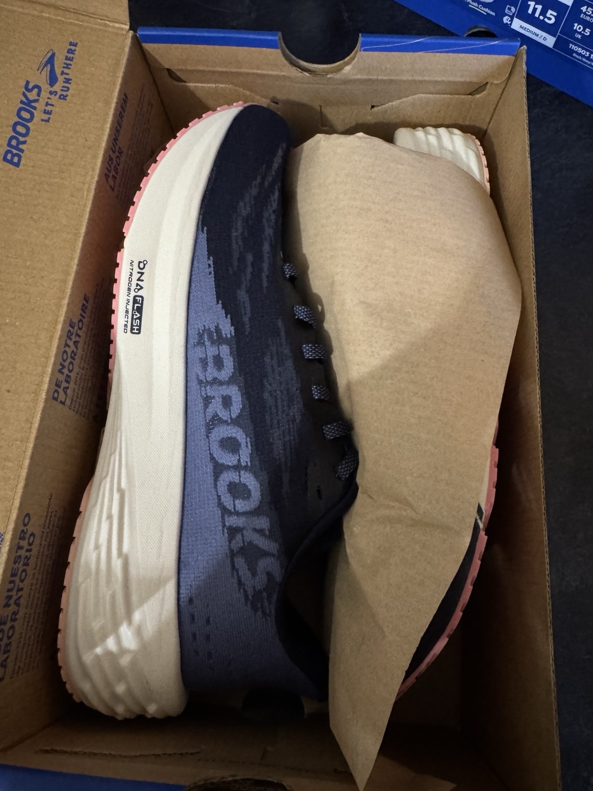 Brooks Launch 11 Women’s Peacoat/Blue/Peach Running Walking Mesh Sneaker 120439