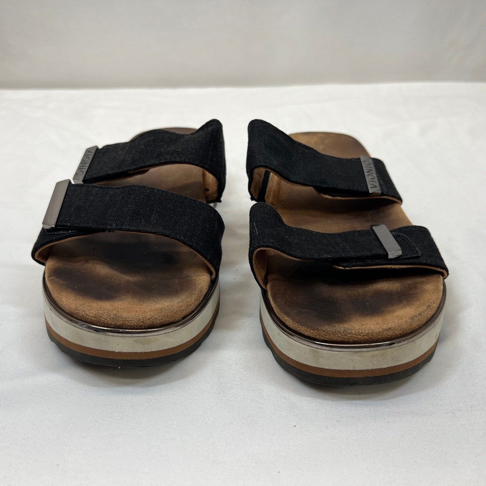 Vionic Brielle Black Platform Slide Sandals Orthotic Adjustable Straps Women 8.5