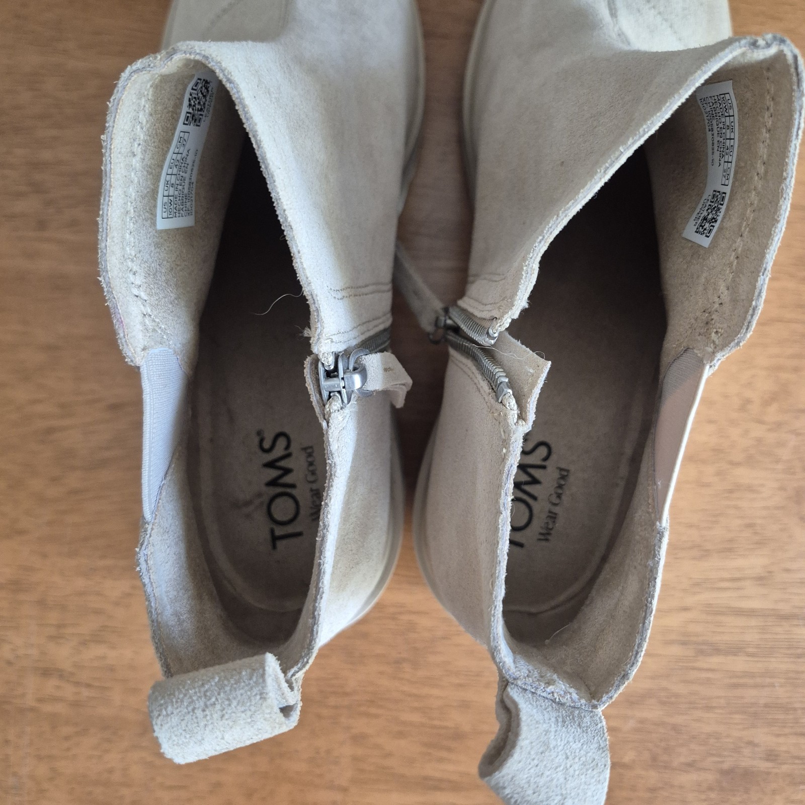 Toms Boots Womens 10 Wide Maude Suede Leather Zippered Wedge Boot Beige
