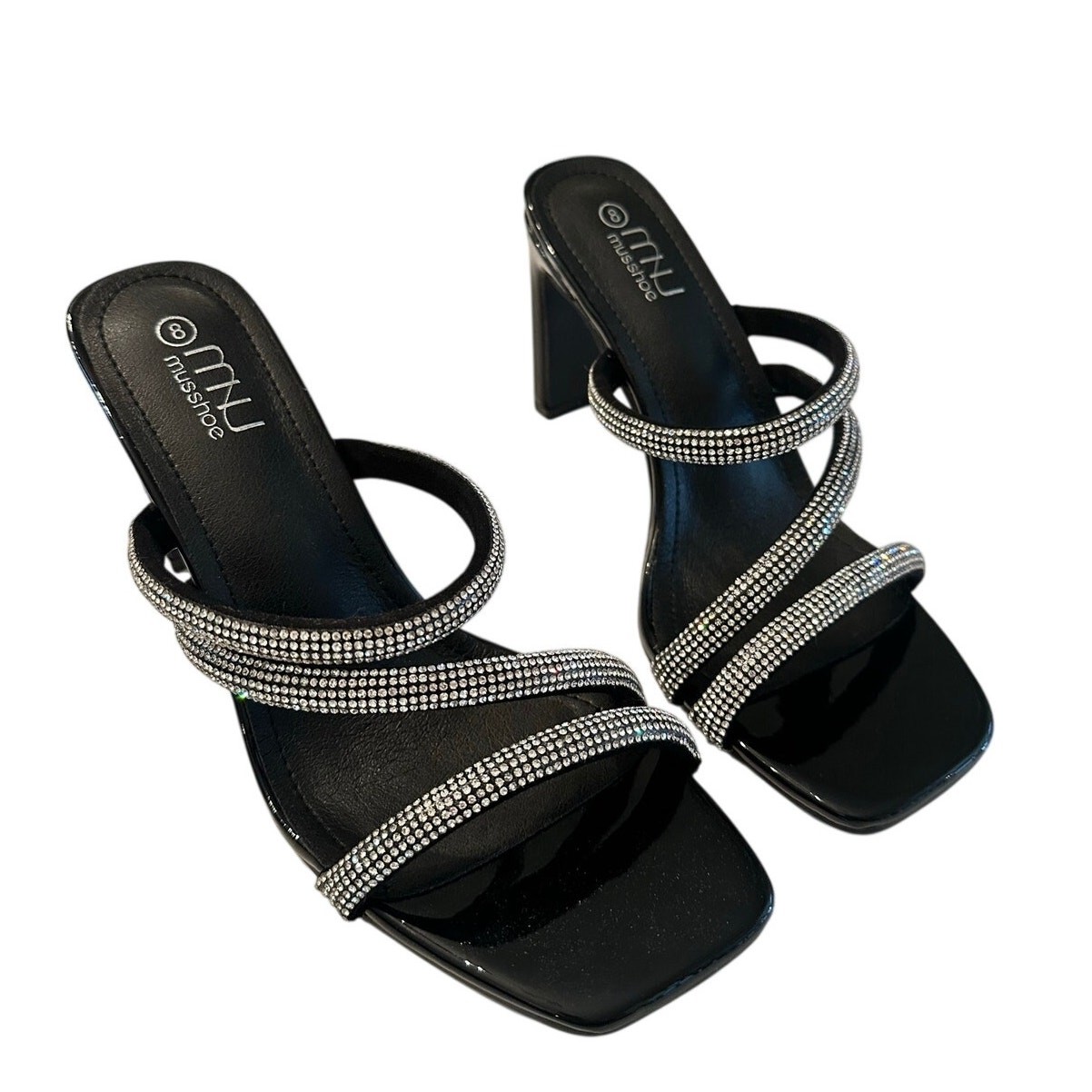 Women Rhinestone Strappy Heels Open Toe Slip On Sparkly Dress Sandals Size 8