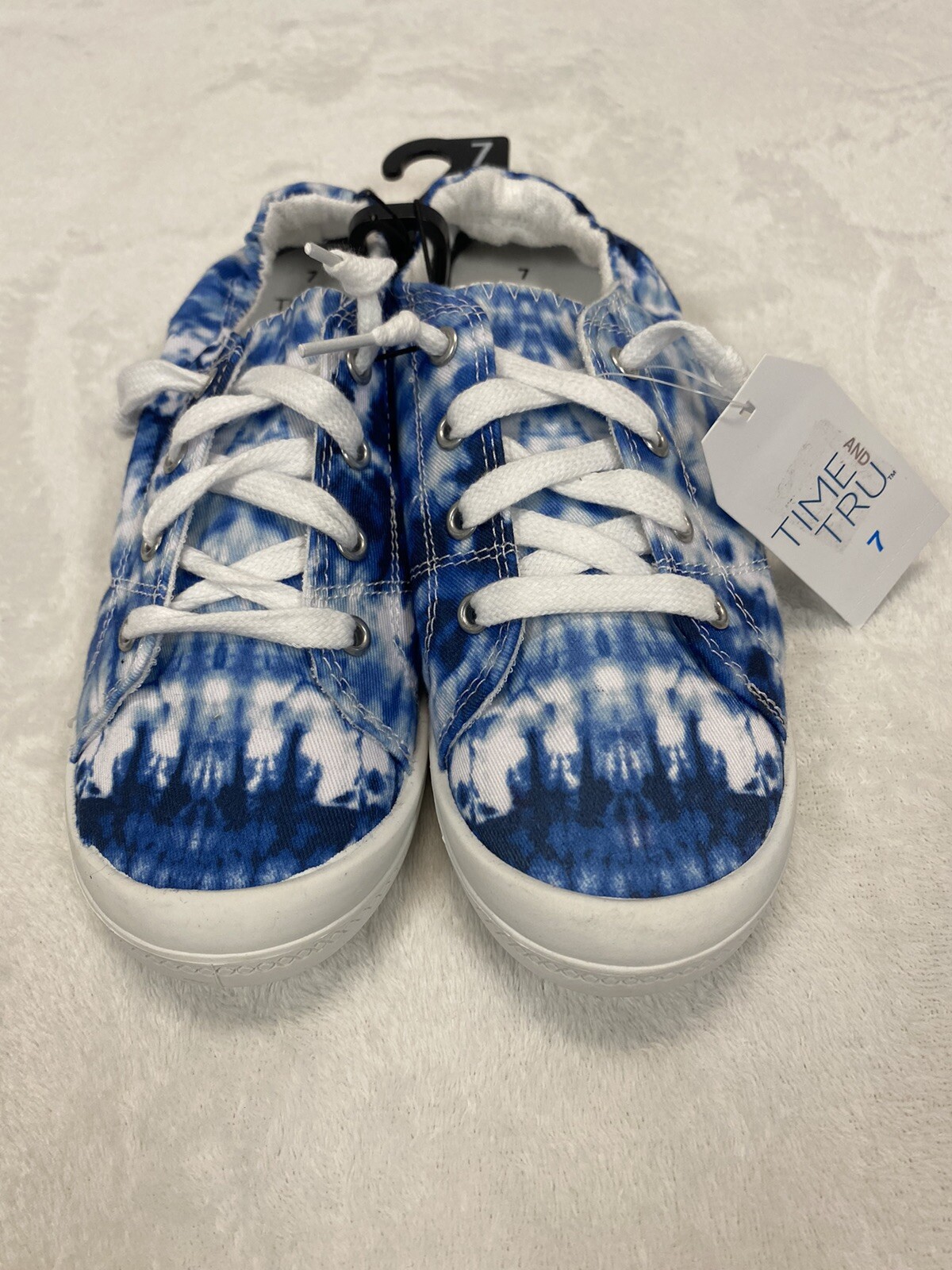 Tie Dye Women’s Scrunch-back Sneakers Shoes Blue White Memory Foam Comfort Sz 7