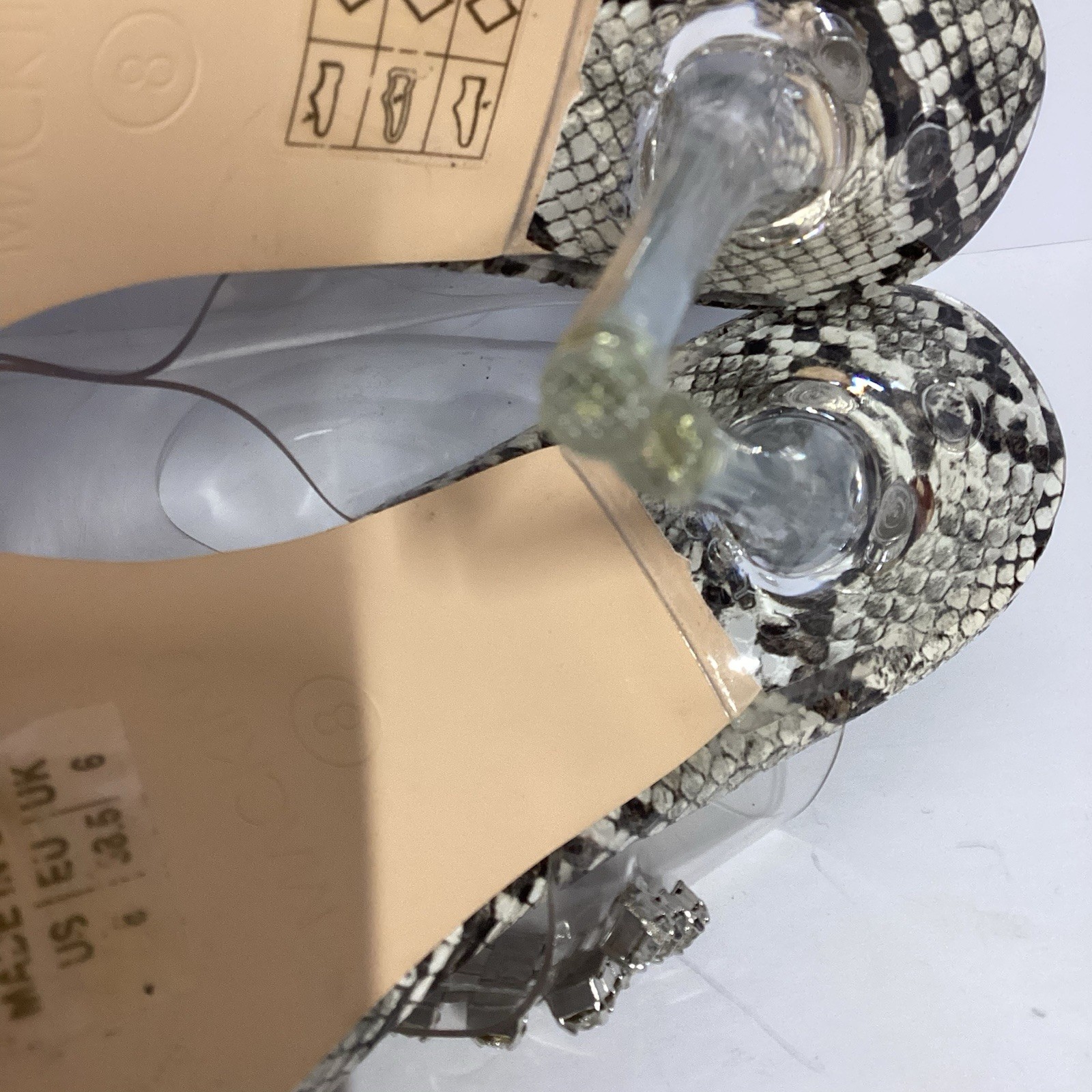 MACKIN J Clear Rhinestone Transparent Strap High Stiletto Heels Sandals Sz8-Prom