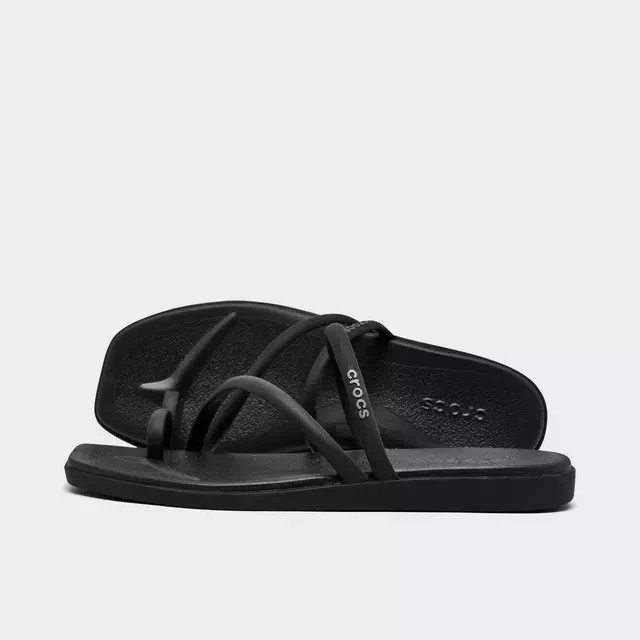 Crocs Miami Women Toe Loop Sandals Square Toe Minimalist Strappy Black Shoes New