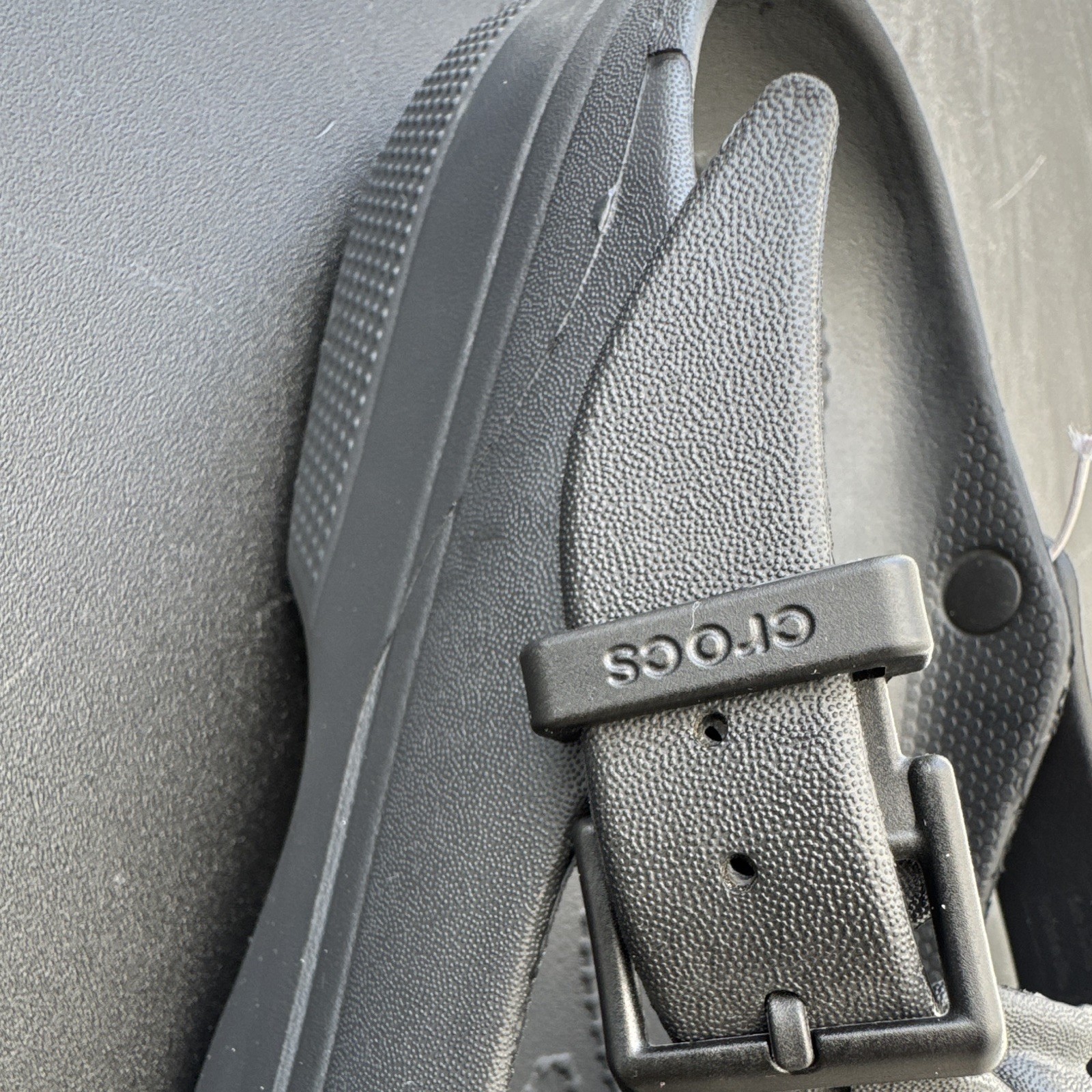 Crocs Women’s Black Mary Jane Platform Sandals Buckle Strap Plastic Logo