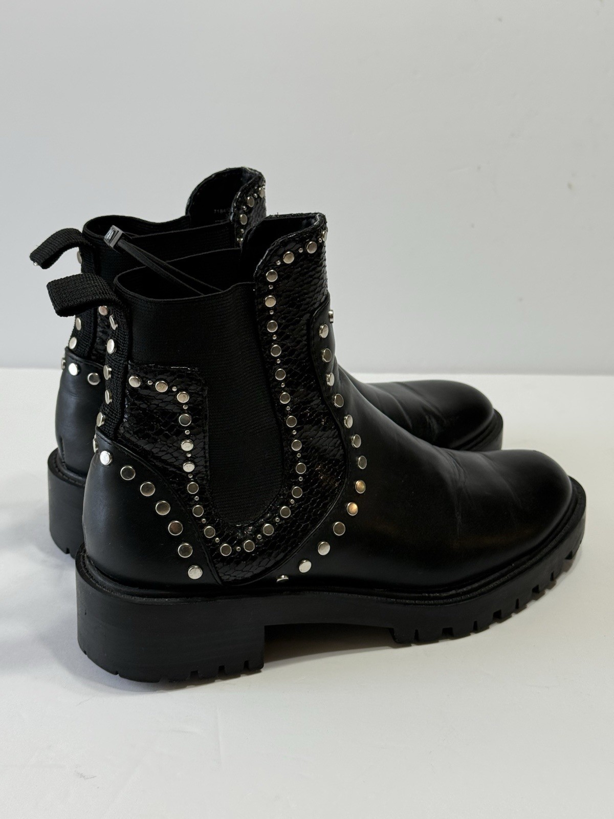 ZARA Black Studded Chunky Lug Sole Biker Ankle Boots Women’s Sz 37 (6.5)