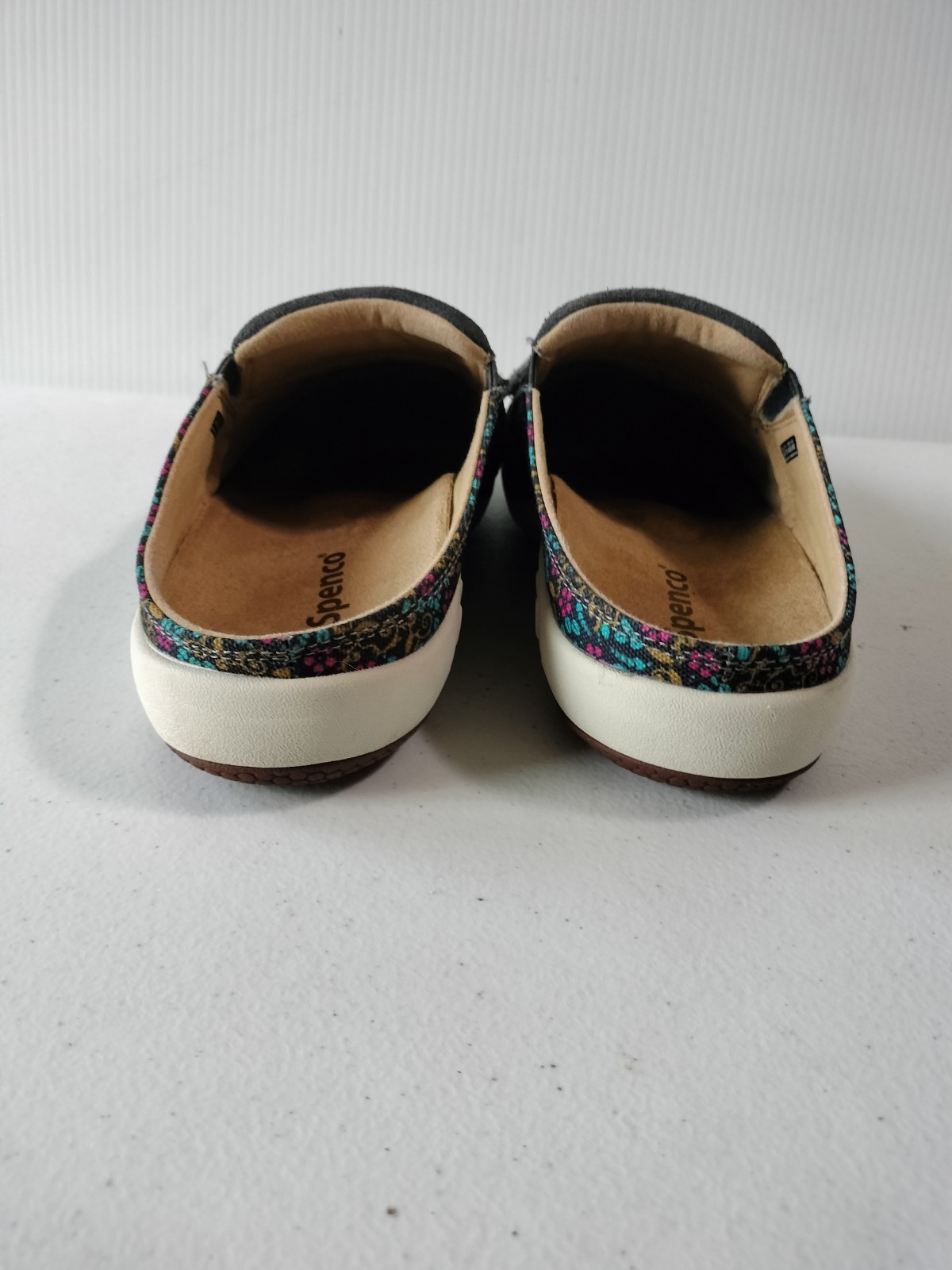 Spenco Siesta Vis Gray Floral Slide Slip On Clog Mules 9D Comfort Travel