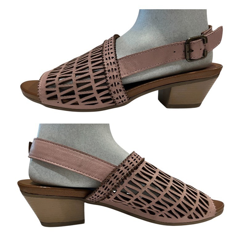 Bueno Lia Dusty Pink Laser Cut Leather Slingback Sandals 40 / 9.5 Heels Summer