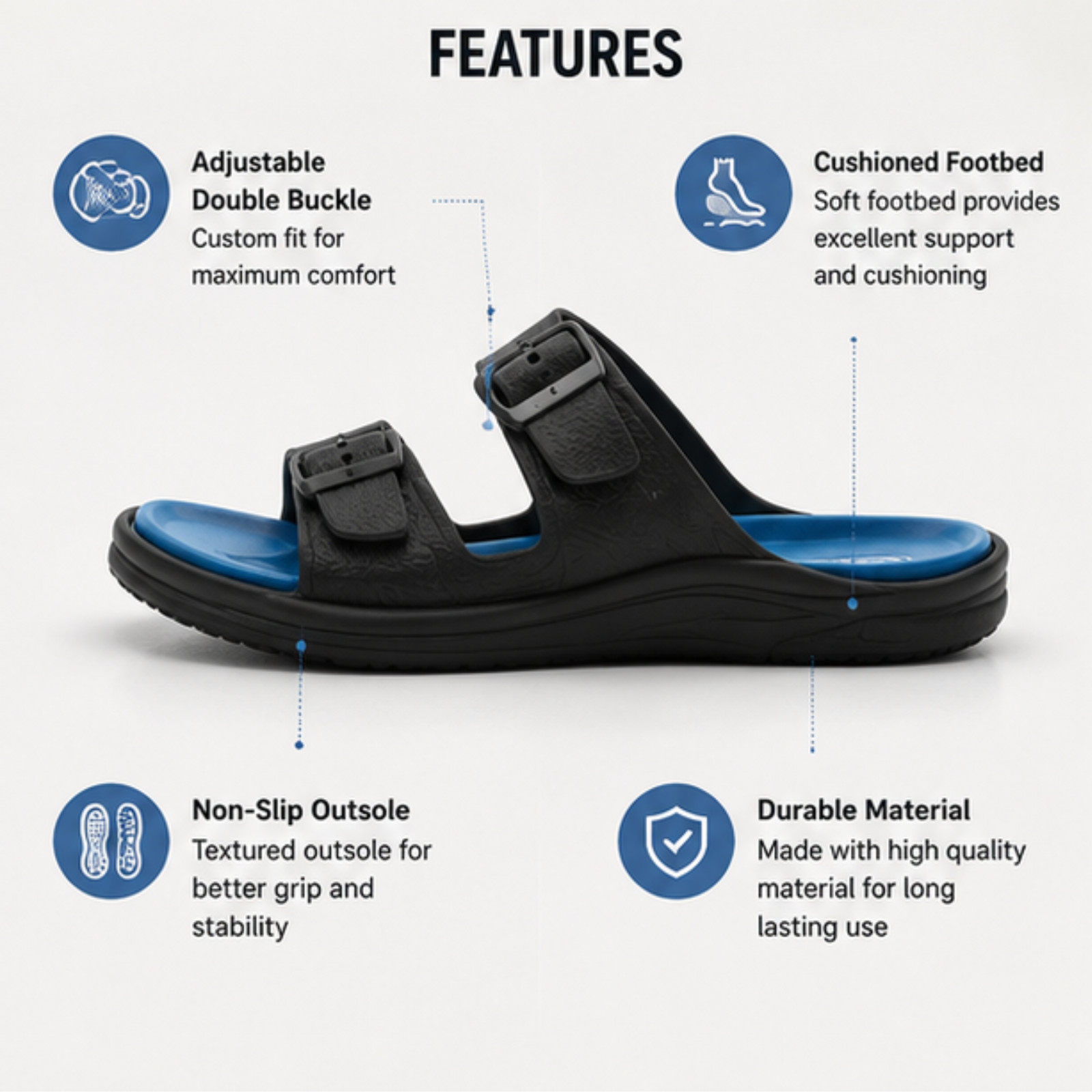 Pillow Slides Anti-Slip Sandals Double Buckle Cloud Slippers Home Outdoor adjust