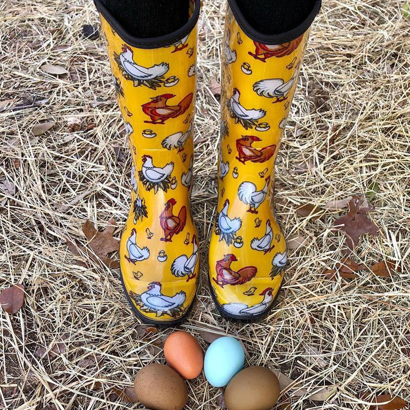 HISEA Women’s Printed Rain Boots Mid-Calf Waterproof Garden Boots Glossy Wellies