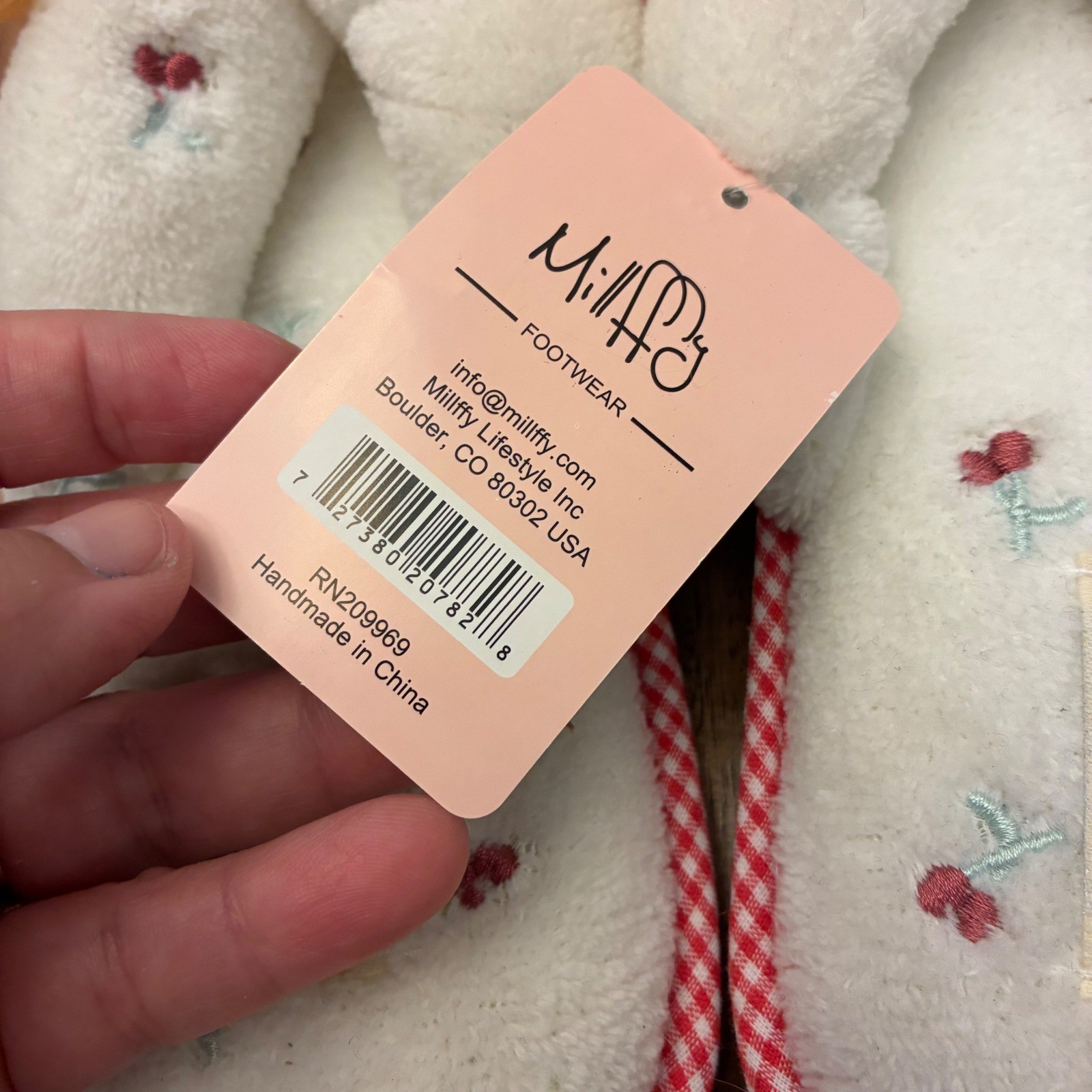 Millffy Cherry Blossom White Embroidered Bow Thong Slippers Women Size 7/8 NWT
