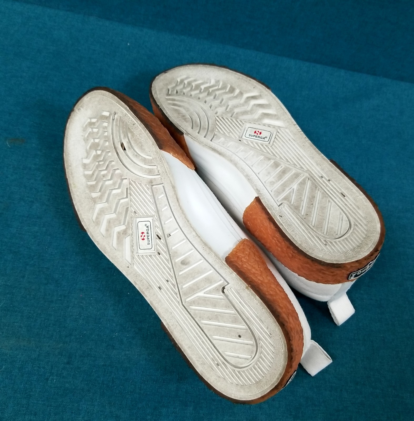 SUPERGA White Canvas & Textured Chunky Orange Bumper Shoes Men’s 8 Women’s 9.5