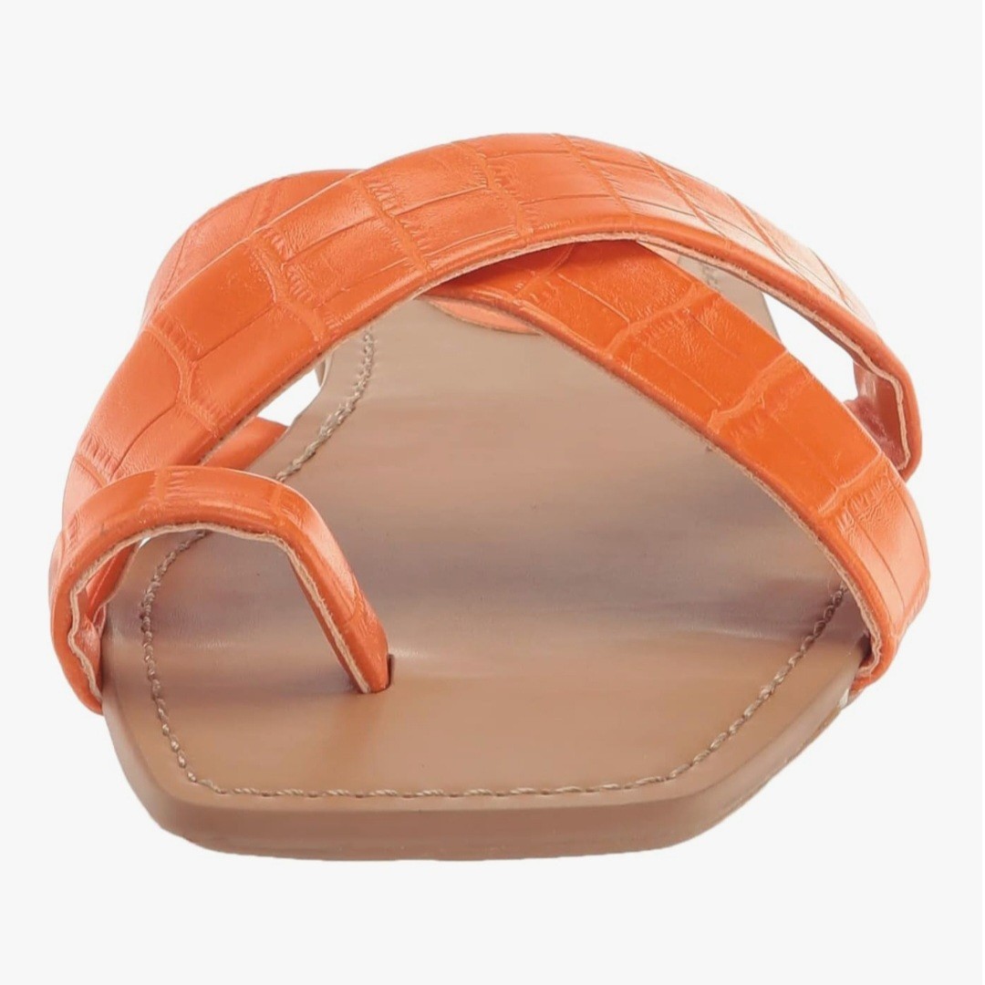Nine West Women’s Dotty3 Orange 800 Toe Ring Strappy Flat Sandal Size 5 NEW