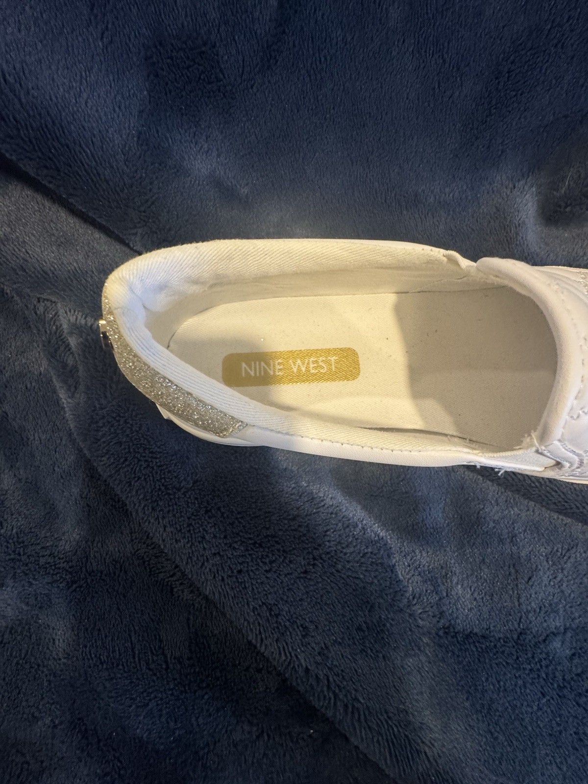 Nine West WNLALA3 White Quilted Slip-On Sneakers – Women’s Size 7M – Gold Accent