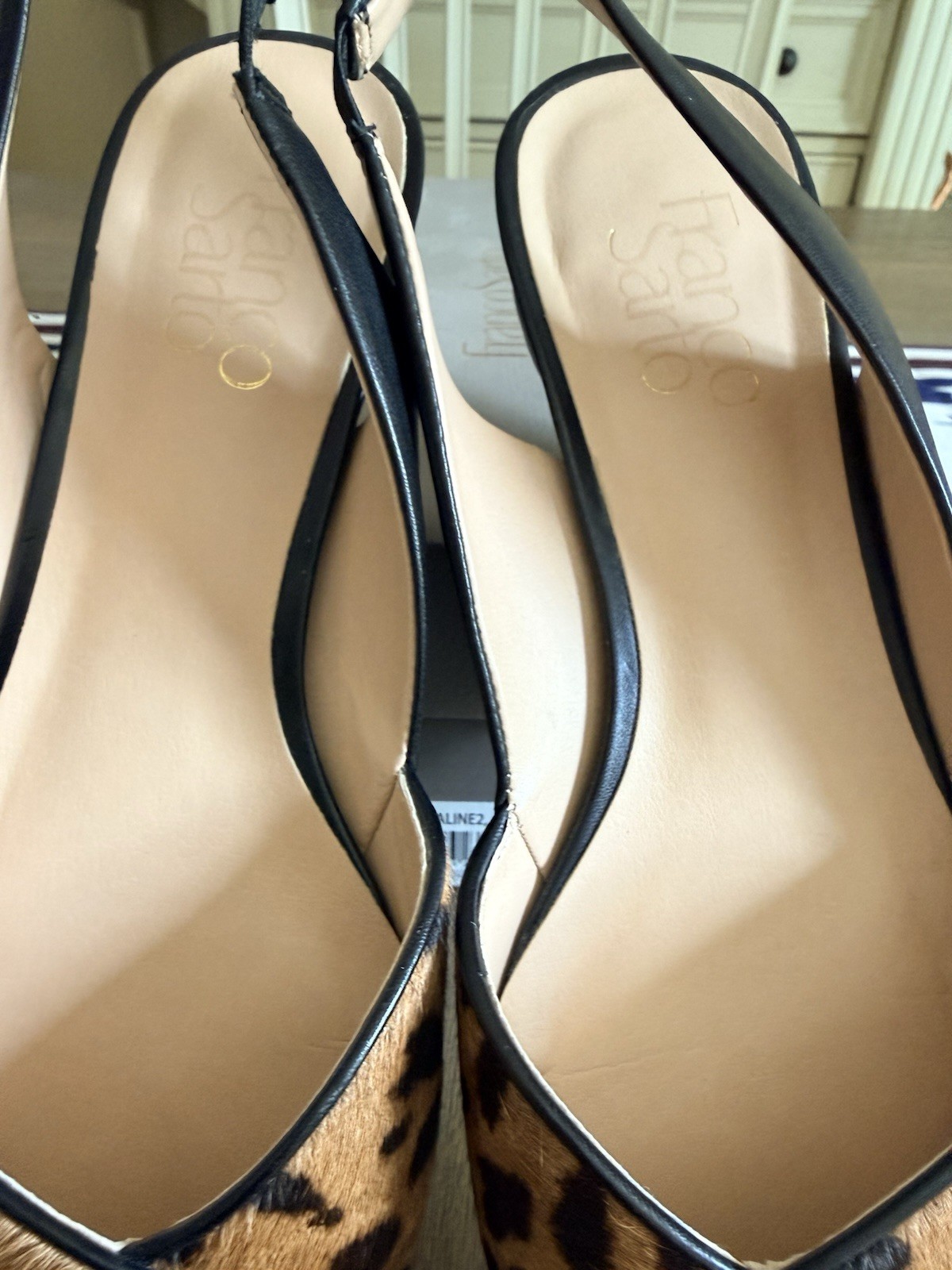 Franco Sarto Women’s Leather Animal Print Pointed Toe Slingback Heels 7.5M