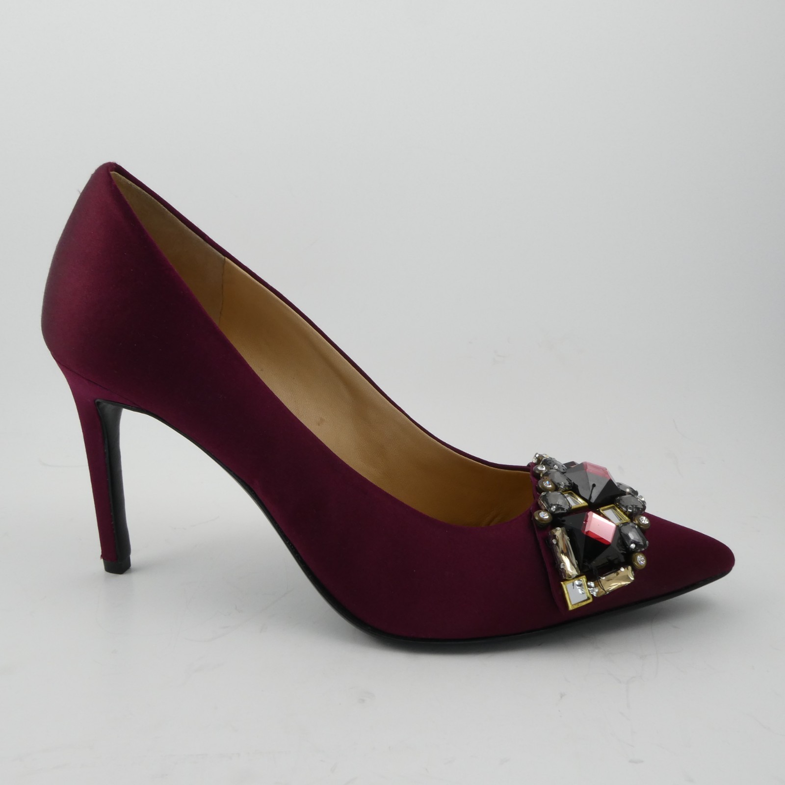 Tory Burch Elizabeth 3.25 in Satin Jewel Heels Leather Royal Port Women’s US:8 M
