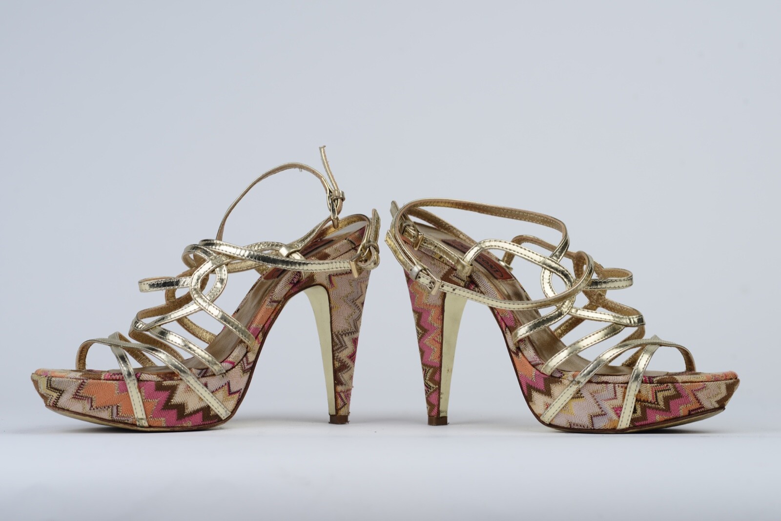 Missoni Metallic Gold Cage Platform High Heels Sandals Shoes Size 36 1/2 (USA 6)