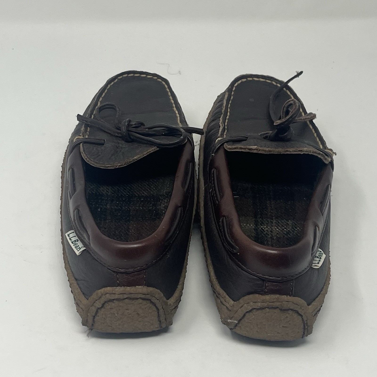 L.L.Bean Handsewn Flannel-Lined Women’s Sz 5 Brown Leather Slippers Moccasin