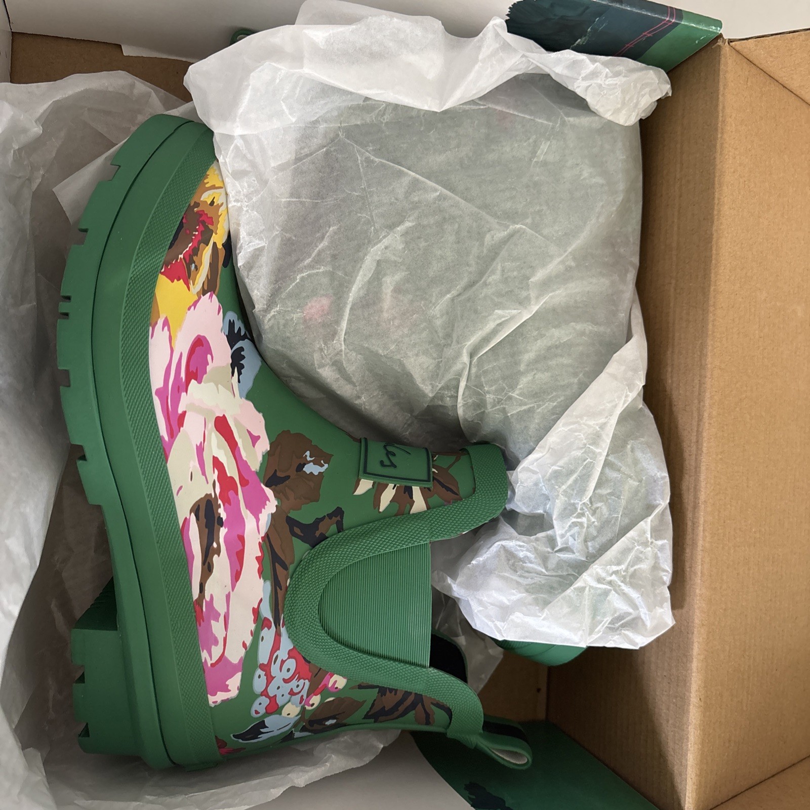 Joules – Women’s Molly Welly Rainboots, Green Floral, Size US 6 used once in box