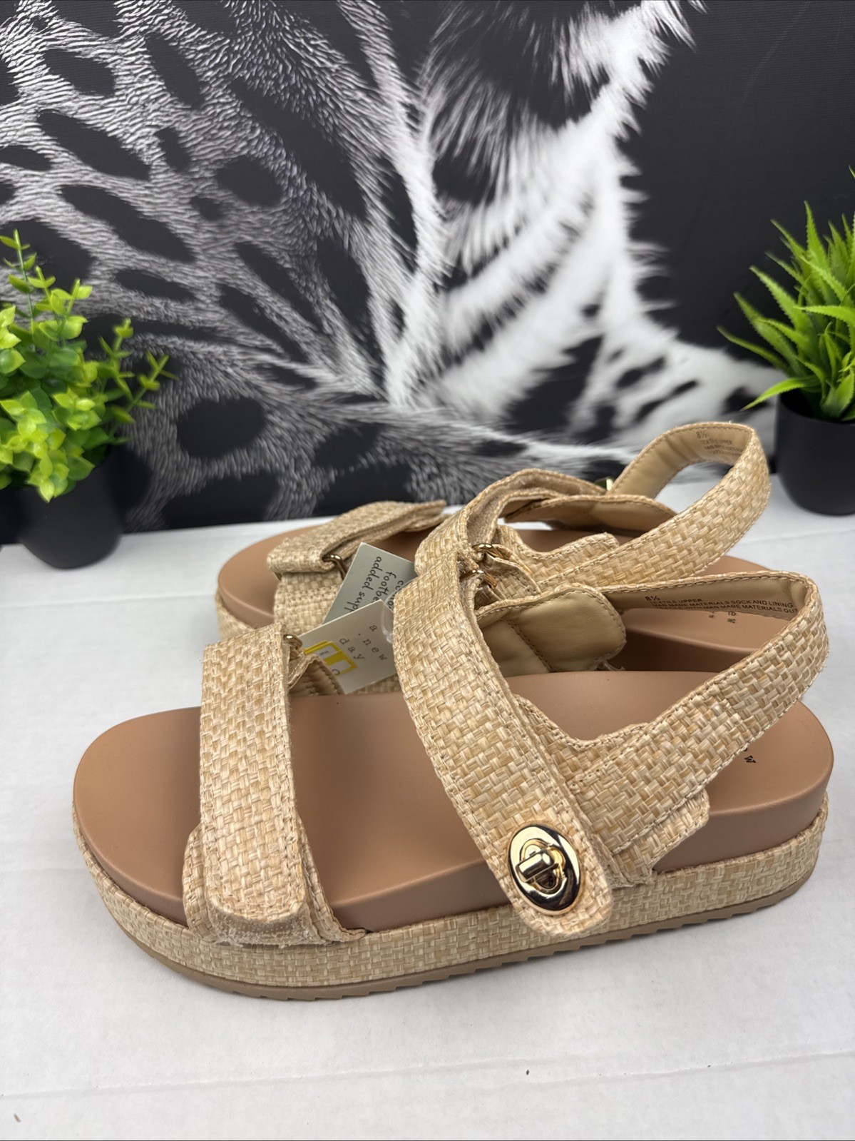 A New Day «Tanner» Woven Raffia Platform Sport Sandals – Tan/Beige Size 8.5