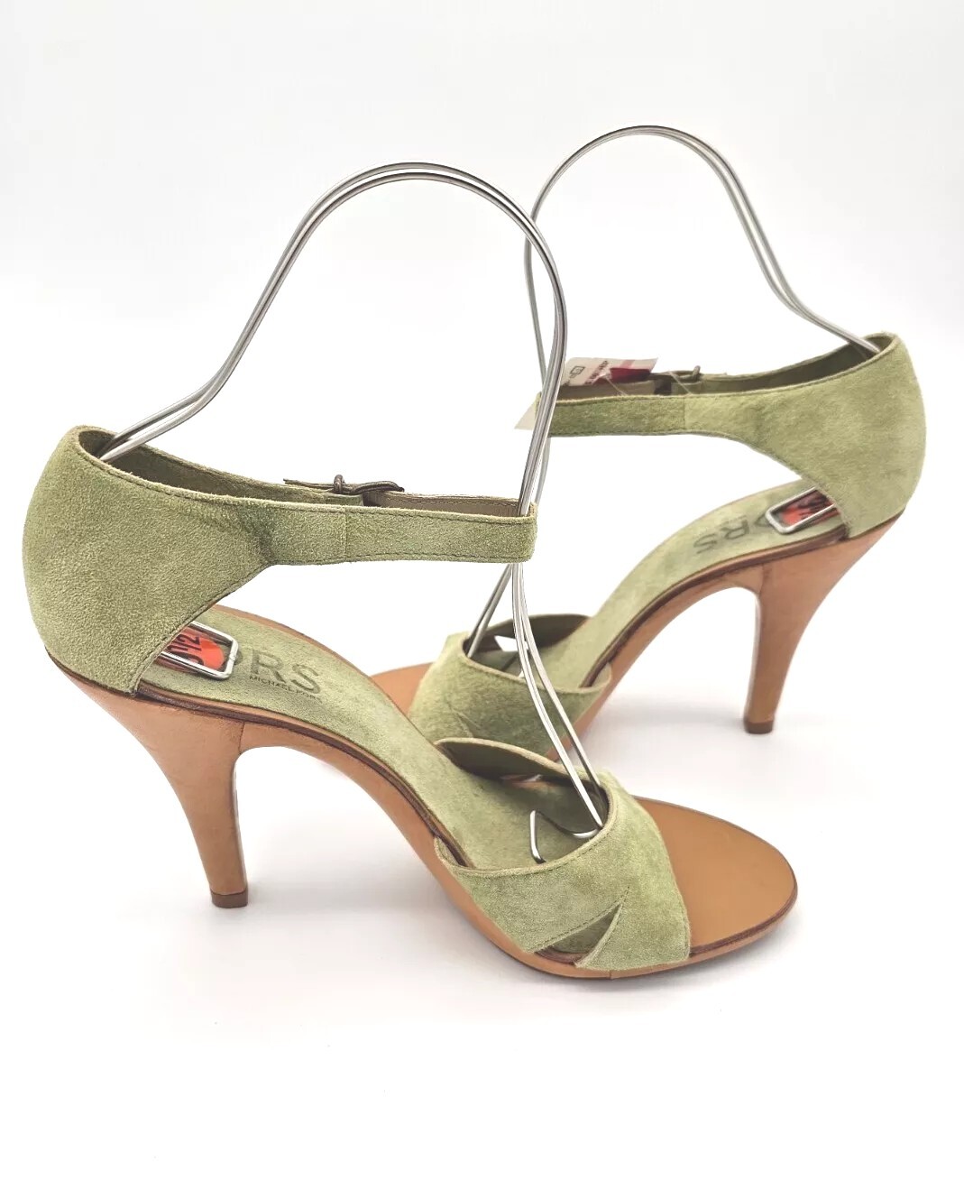 MICHAEL KORS Women’s ALL LEATHER Pear Green Suede Sandal Heels 9.5 Fits 9 NWT 🍐