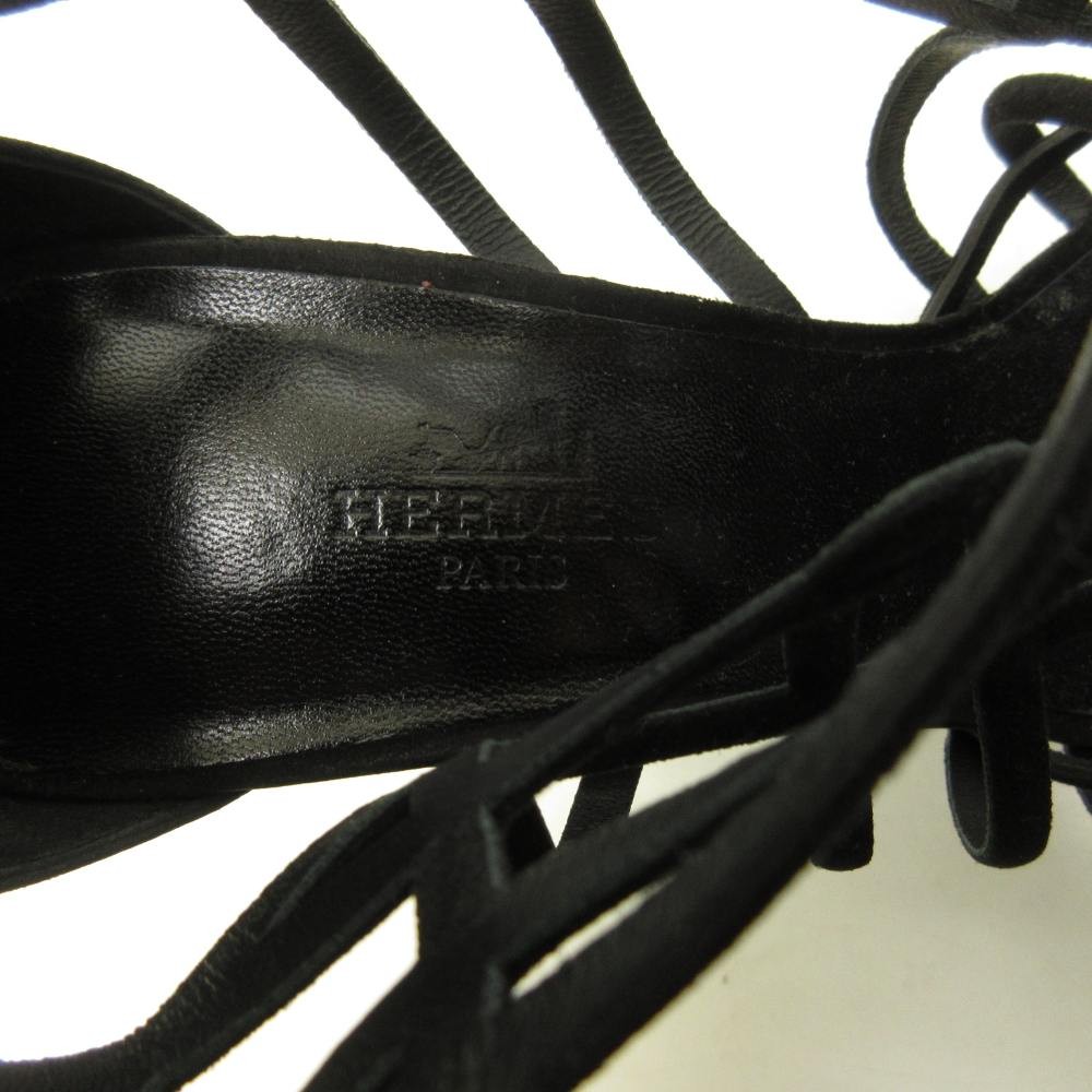 HERMES Good Condition Sandals Shoes High Heels Suede 37 24.0cm Black 0122 ■MNK4