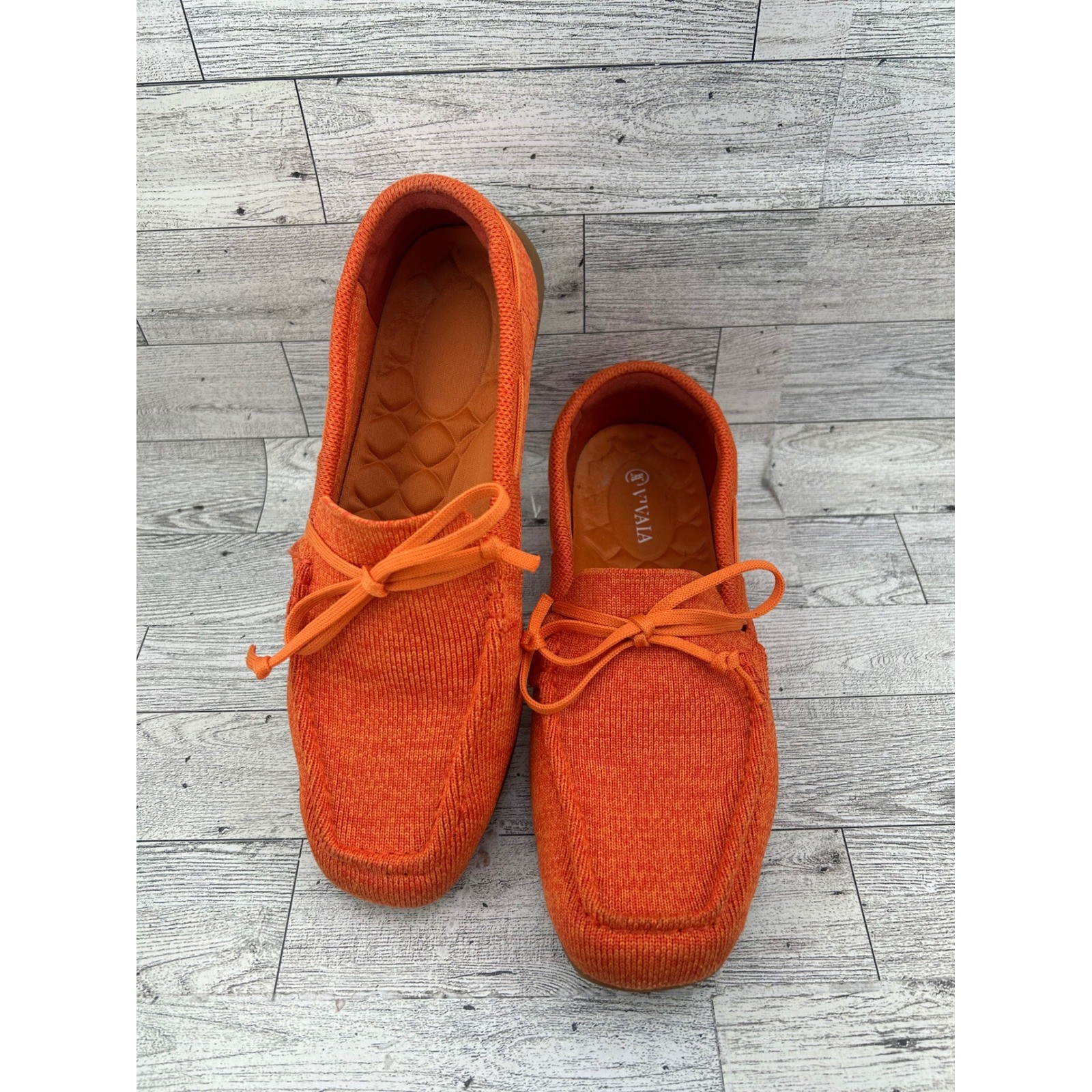 Vivaia Orange Knit Square Toe Loafers Women EU 38.5 US 7.5 Driving Mocs Bow