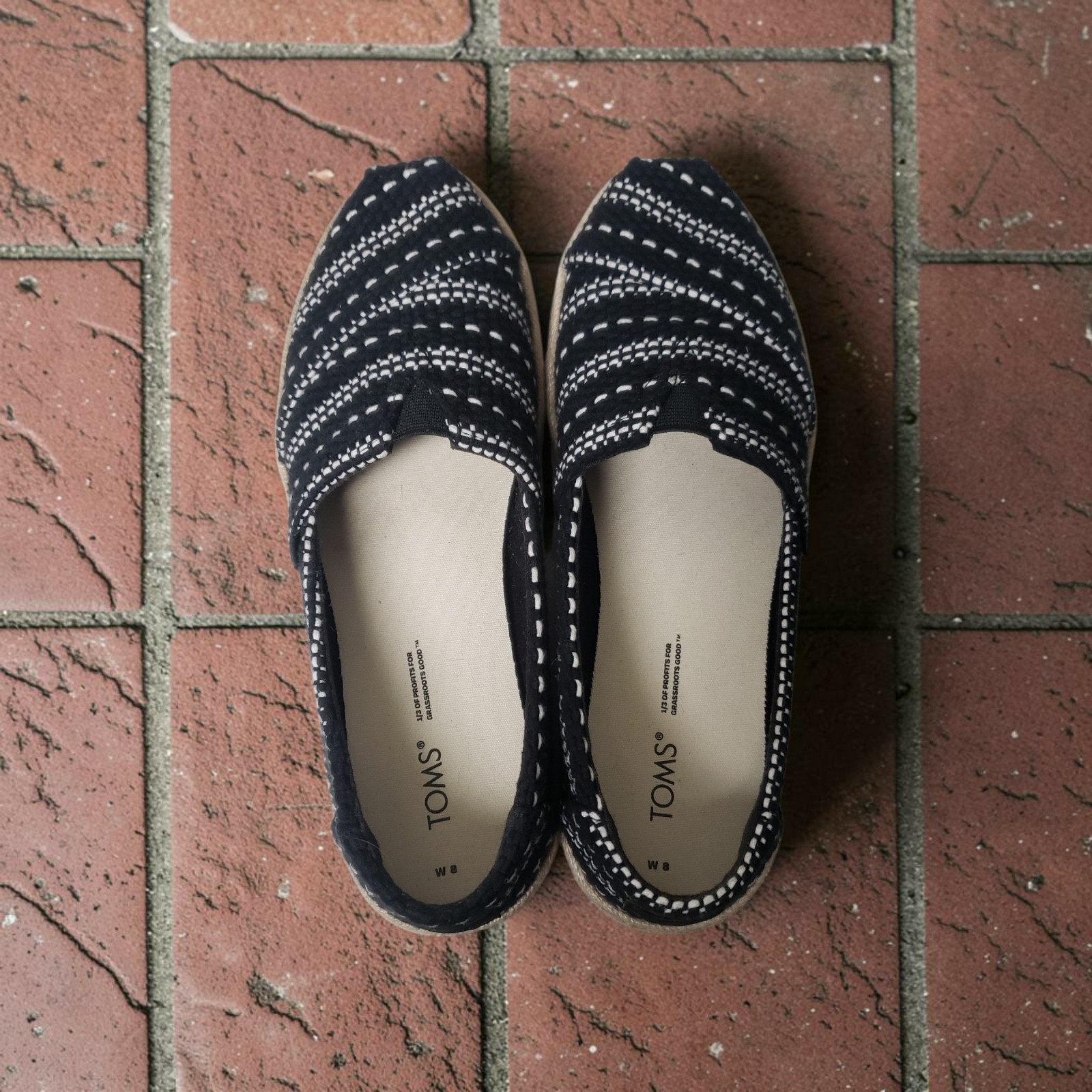TOMS Alpargata Rope Shoes Women’s 8M Black Multi Chunky Global Woven NIB