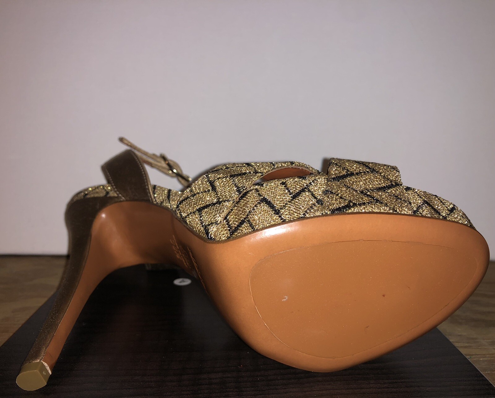 Missoni Chevron Pattern Gold Black Open Toe Platform Heels Size 8.5